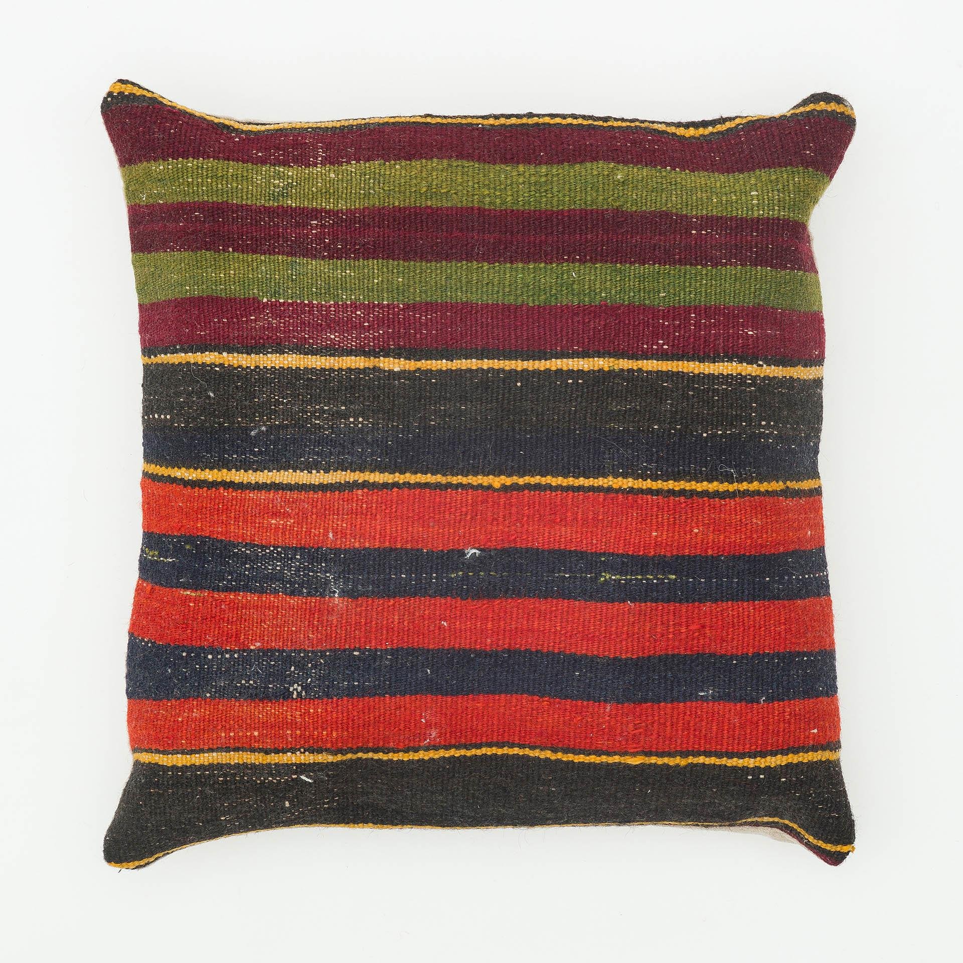 GERÇEK EL DOKUMA ÇOK RENKLİ ÇİZGİLİ DESEN ÇAPUT PALA KİLİM YASTIK KILIFI