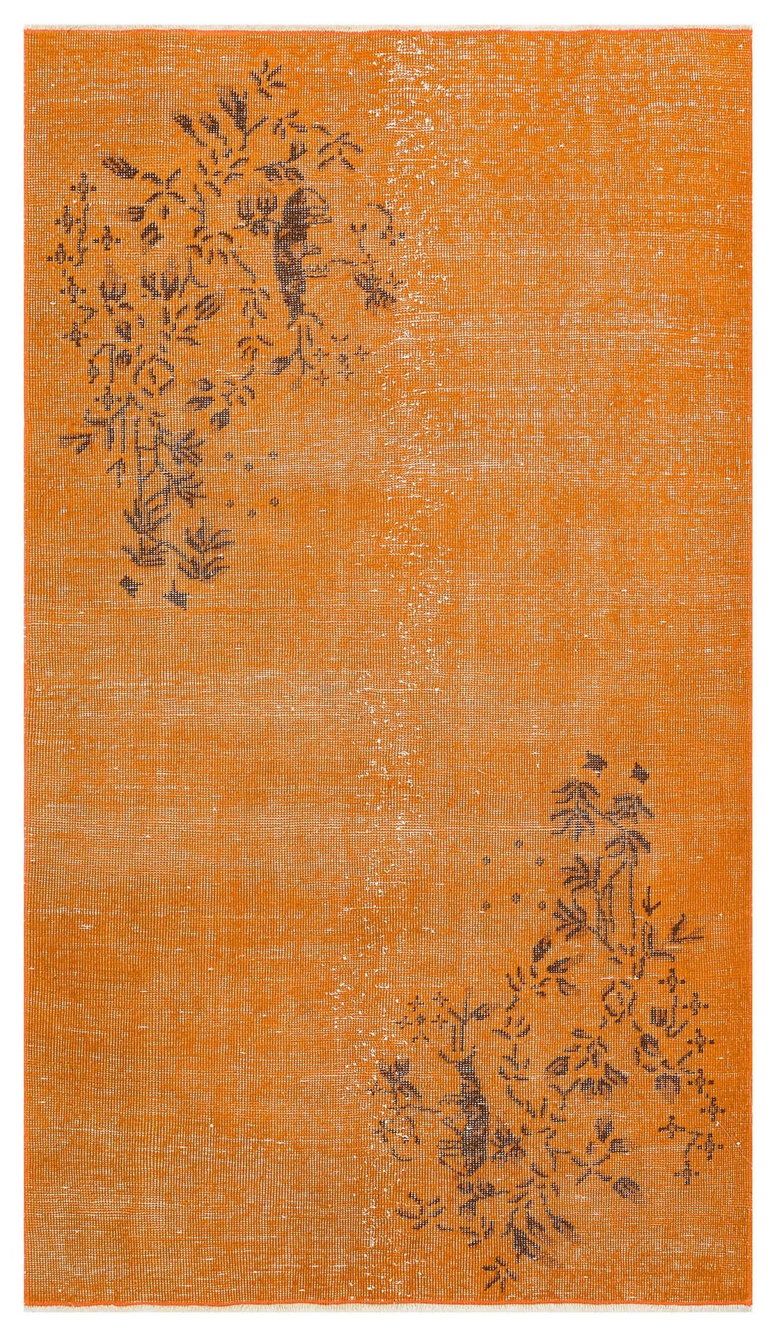 EŞSİZ EL DOKUMA TURUNCU RENGİ ÇİÇEKLİ DESEN VİNTAGE HALISI