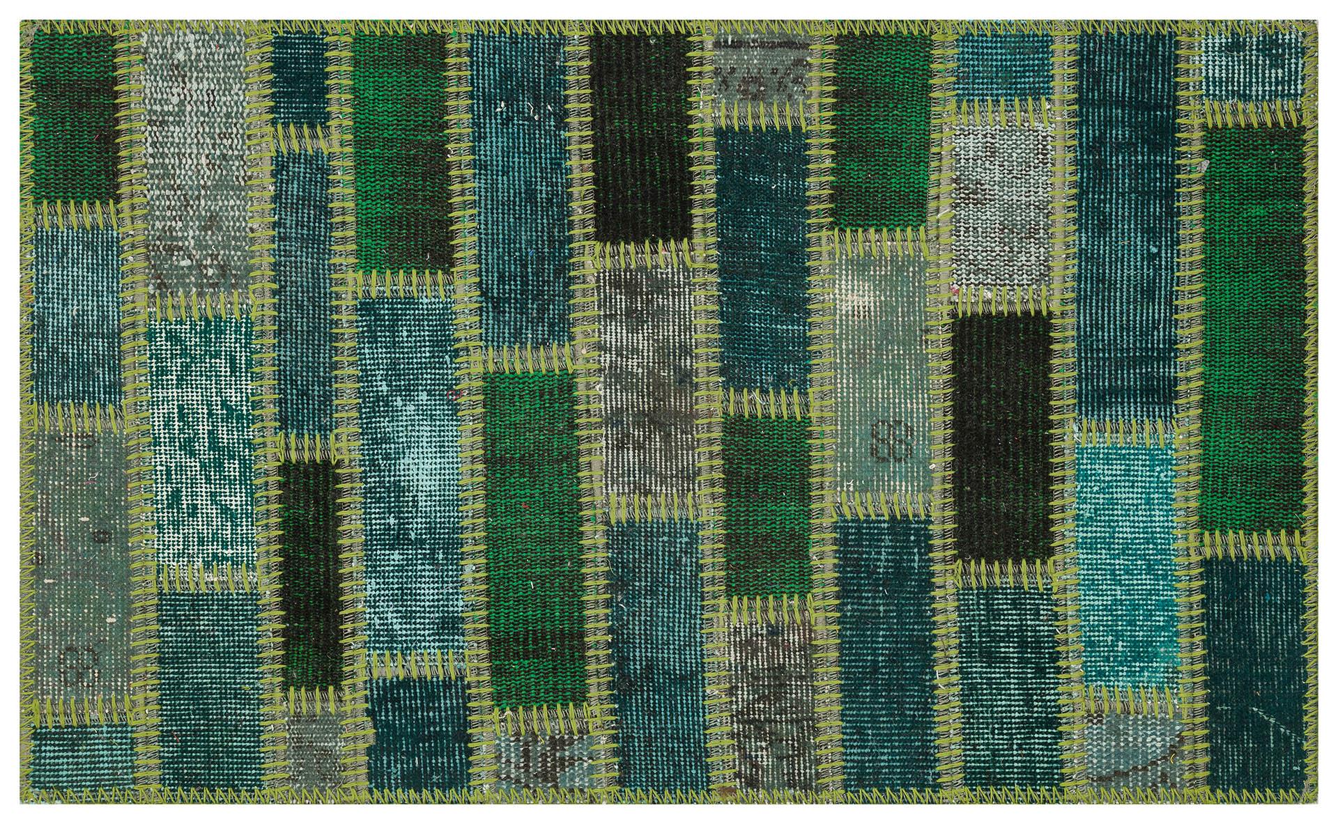 GENELEKSEL EL DOKUMA YEŞİL RENGİ PATCHWORK HALI PASPAS