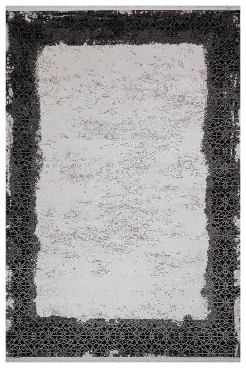 HALICA TENOM BEYAZ SİYAH RENGİ ÇİÇEKLİ MODREN BAMBU HALI