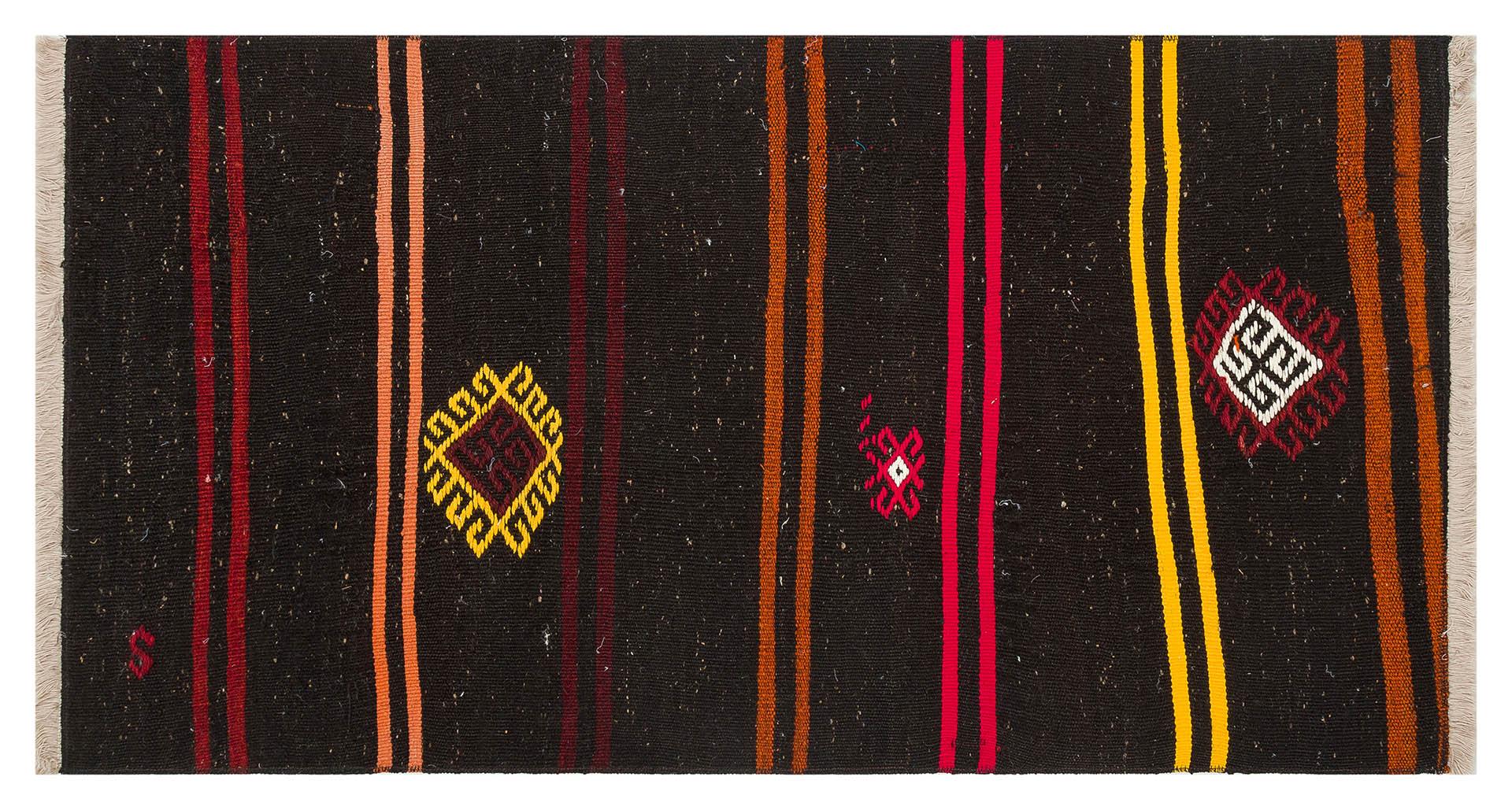 GERÇEK EL DOKUMA SARI KIRIMIZI RENGİ ÇİÇEKLİ DESEN YÜN KİLİM