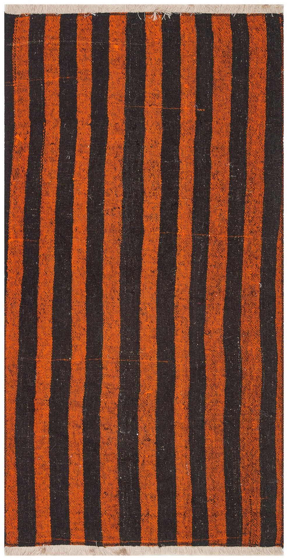 GENELEKSEL EL DOKUMA TURUNCU SİYAH RENGİ KEÇİ KILI YÜN KİLİM