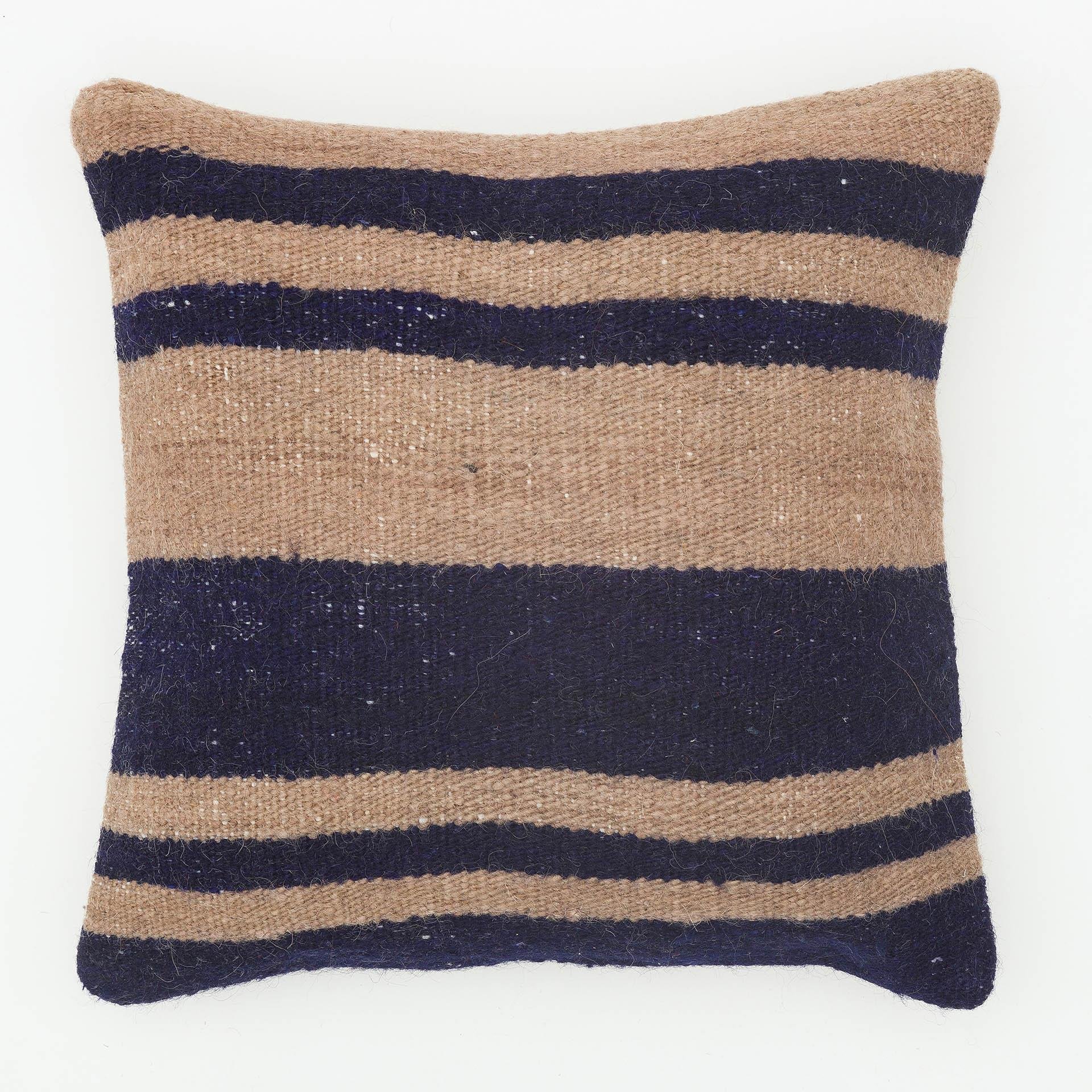 BEJ SİYAH ÇİZGİ EL DOKUMA VİNTAGE EL DOKUMA YASTIK KILIFI
