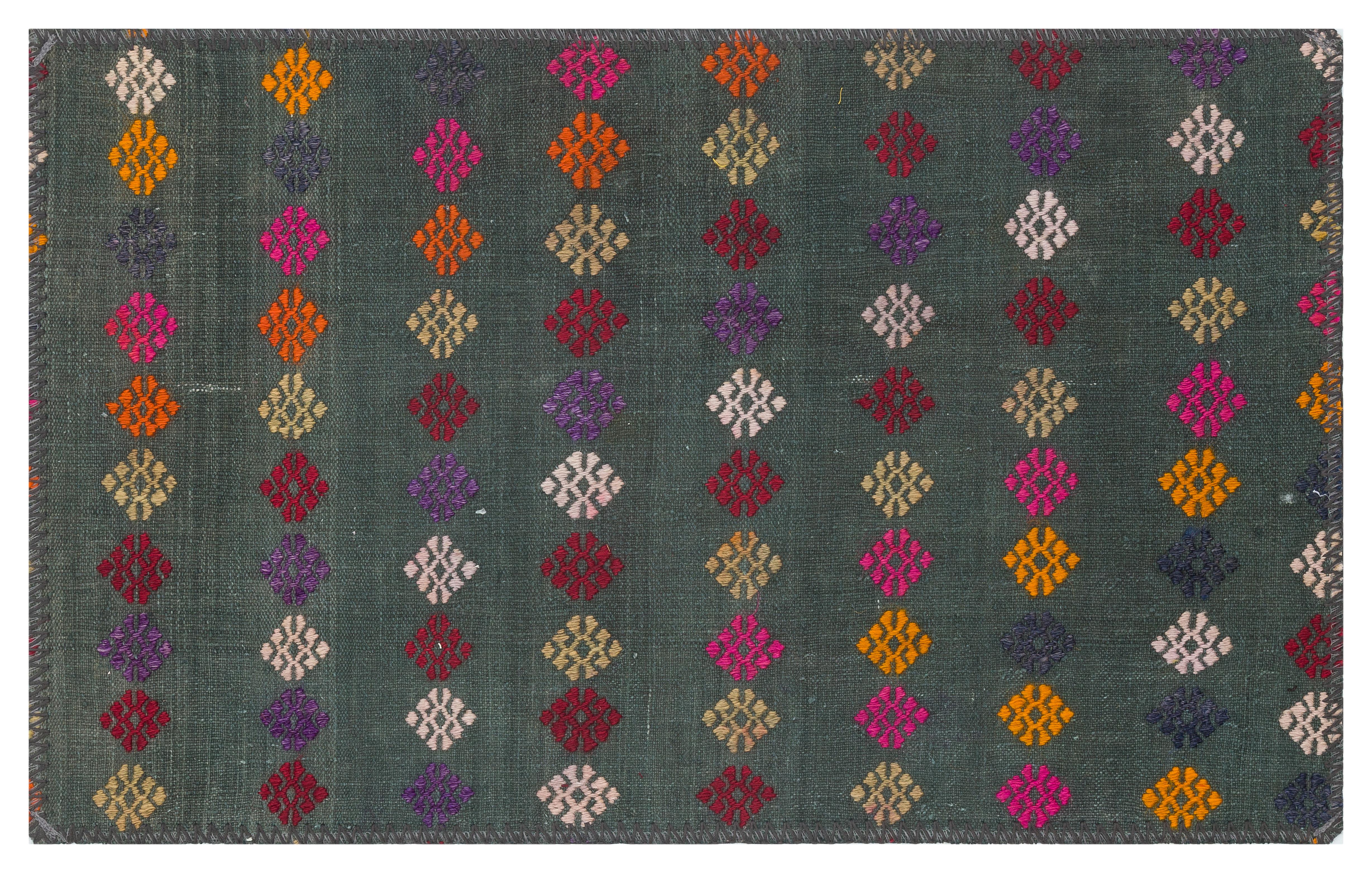 GERÇEK EL DOKUMA ÇİÇEKLİ DESEN YEŞİL KİLİM PASPAS