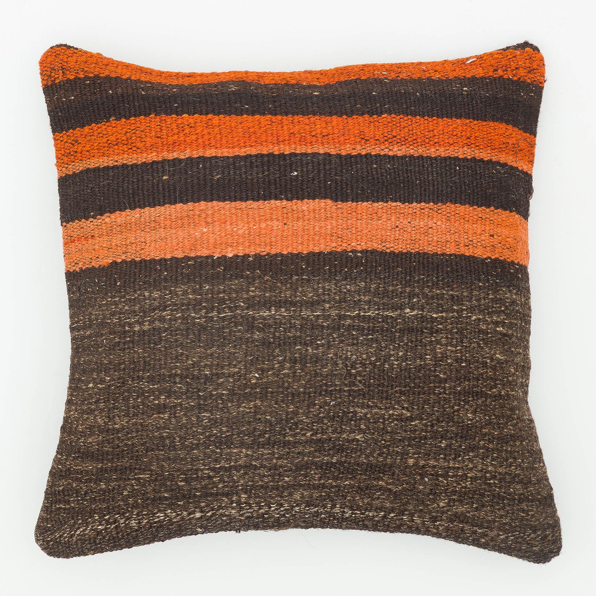 SİYAH RENK TURUNCU ORTA ÇİZGİLER EL DOKUMA YASTIK KILIFI