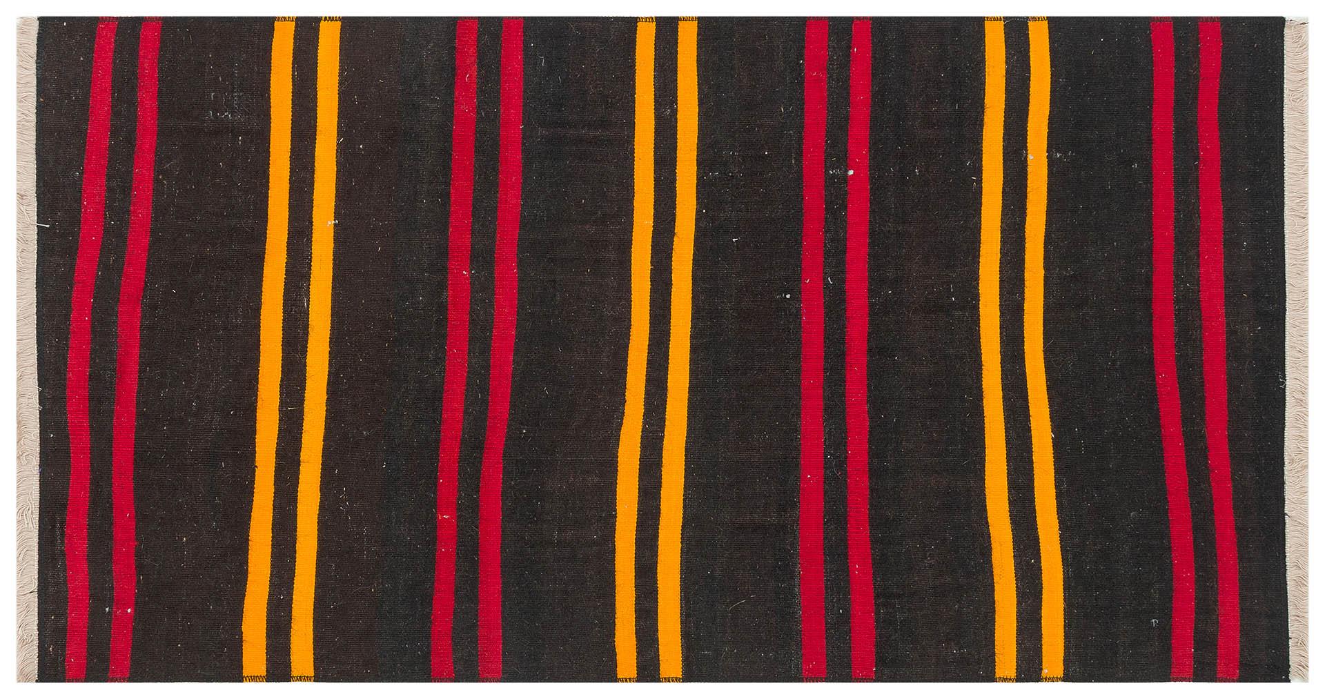 GENELEKSEL EL DOKUMA SARİ KIRMIZI RENGİ ÇİZGİLİ  ANADOLU KİLİM