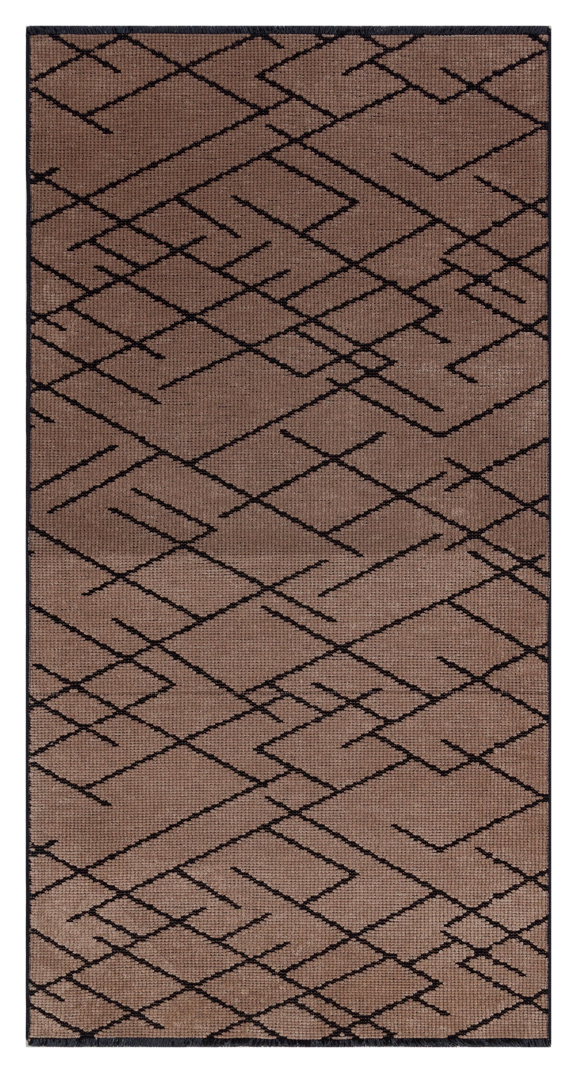 VİZON RENGİ ISKANDİNAV DESEN MODREN ŞÖNİL DOKUMA KAYMAZ TABANLI HALI