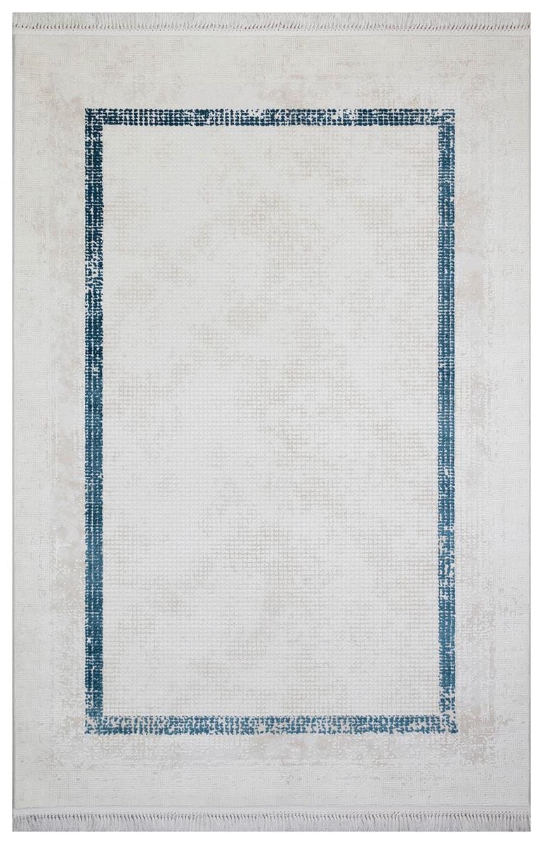 HALICA HALI AVANGARD BEYAZ MAVİ RENGİ ÇERÇEVELİ MODREN BAMBU HALISI