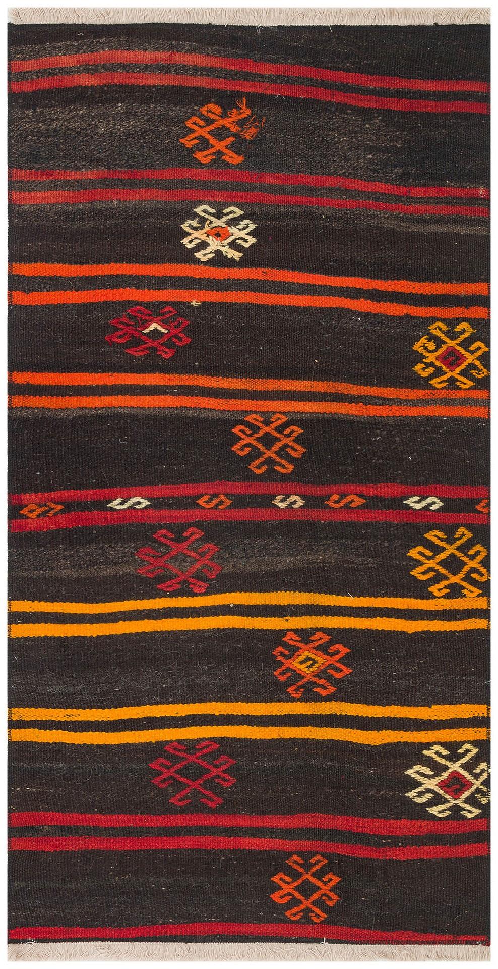 GERÇEK EL DOKUMA SARI KIRIMIZI RENGİ ÇİÇEKLİ DESEN YÜN KİLİM