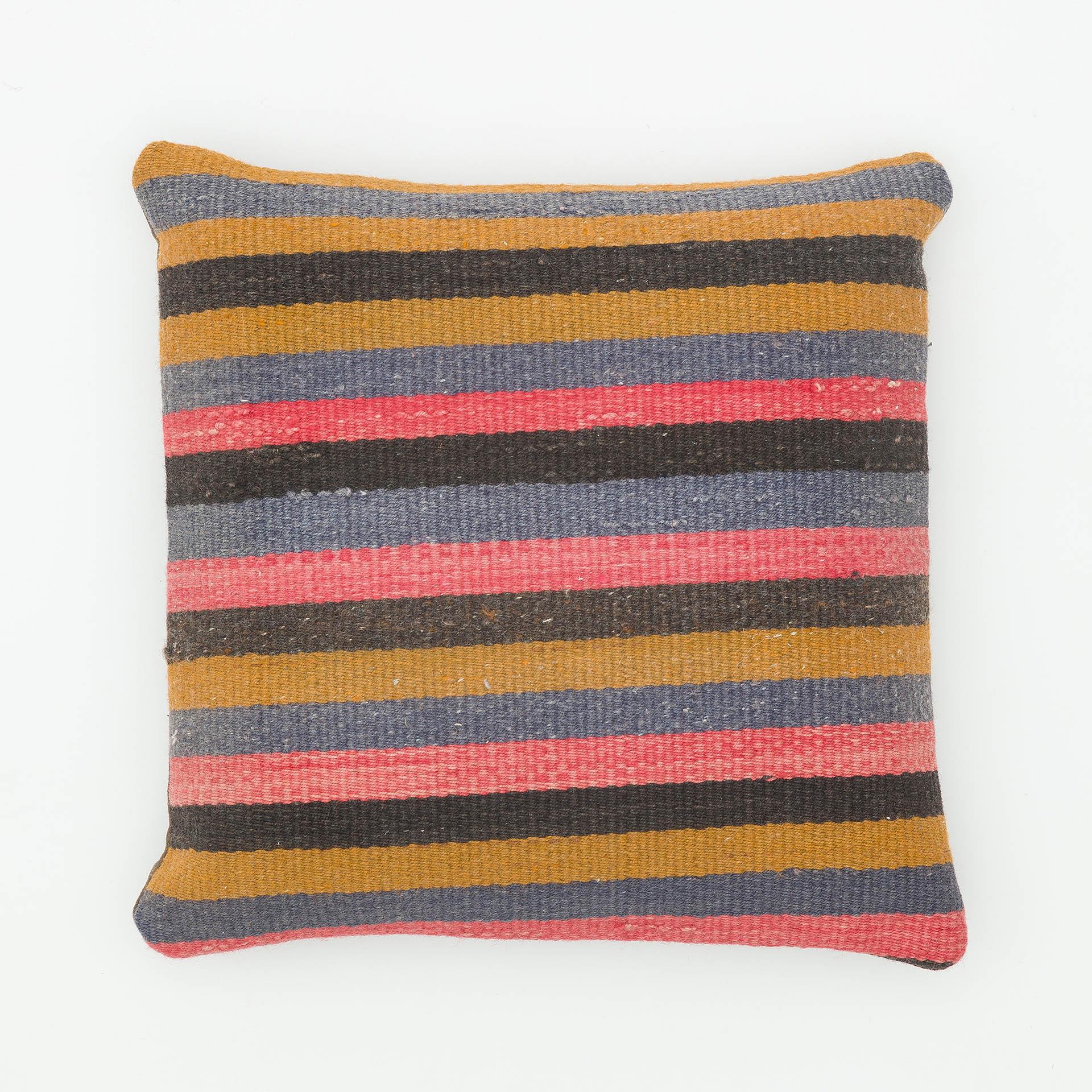 GERÇEK EL DOKUMA ÇOK RENKLİ ÇİZGİLİ DESEN ÇAPUT PALA KİLİM YASTIK KILIFI