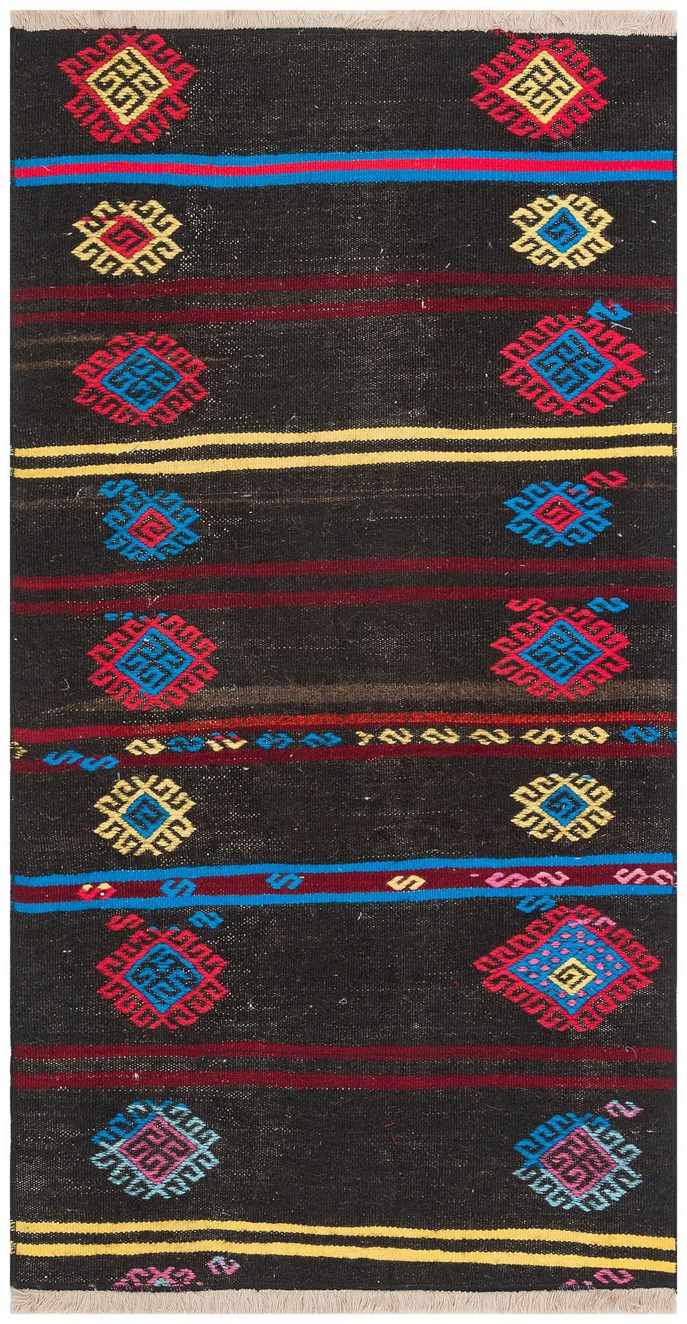 GENELEKSEL EL DOKUMA ÇOK RENKLİ KEÇİ YÜN KİLİM