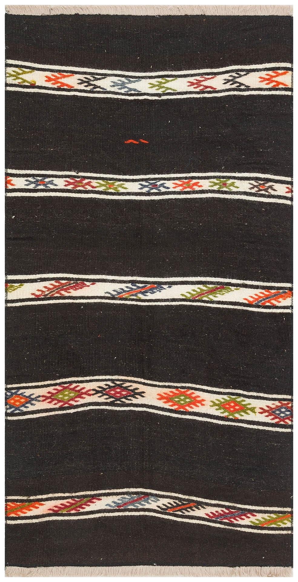 GERÇEK EL DOKUMA SİYAH RENGİ TÜRK MOTİFİ KİLİM