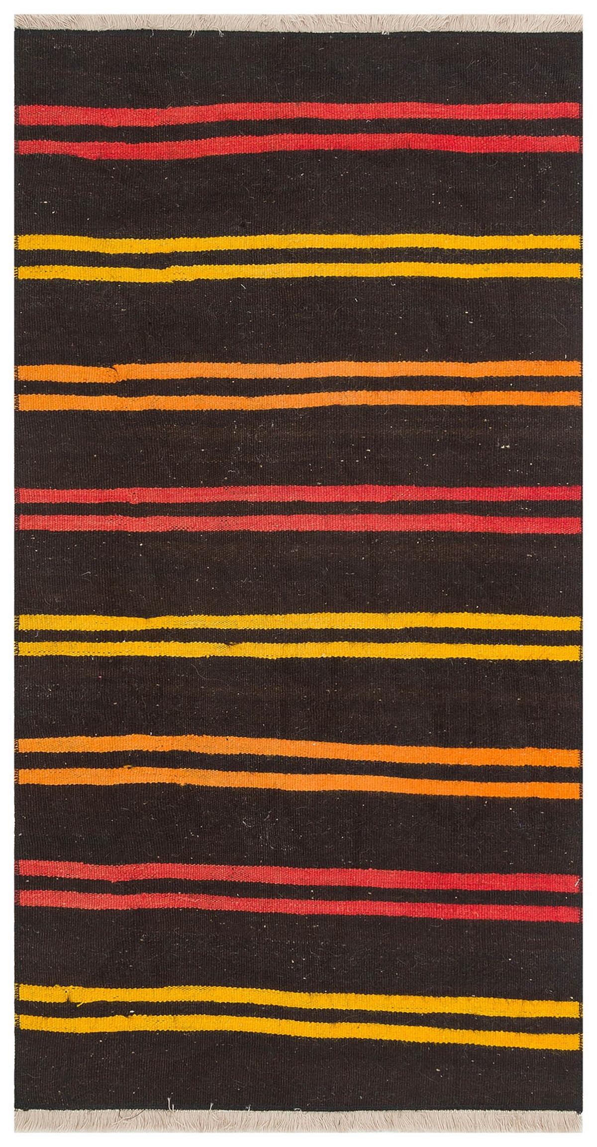 Siyah Çok Renkli El Dokuma Keçi Kılı Yün Kilim