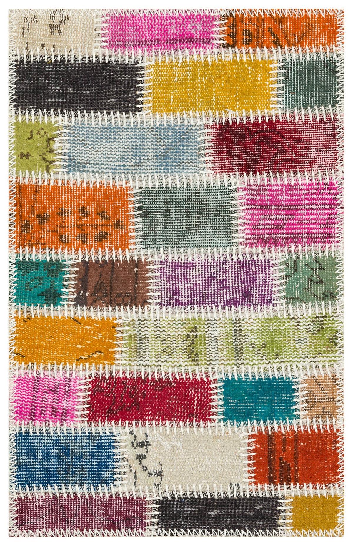 El Dokuma Multi Rengi Taşli Desen Patchwork Paspas-50x80