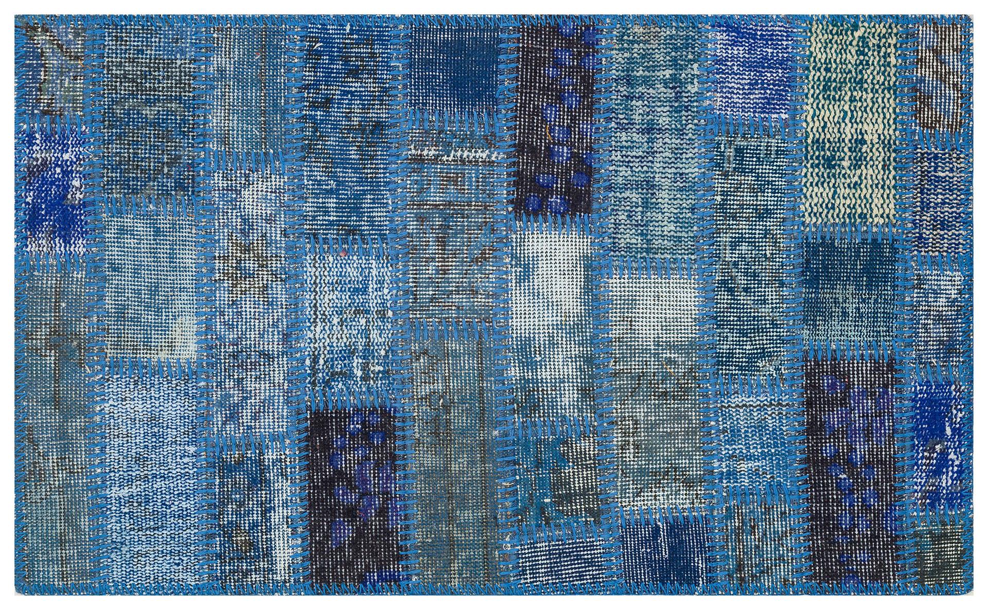 GENELEKSEL EL DOKUMA MAVİ RENGİ PATCHWORK HALI PASPAS