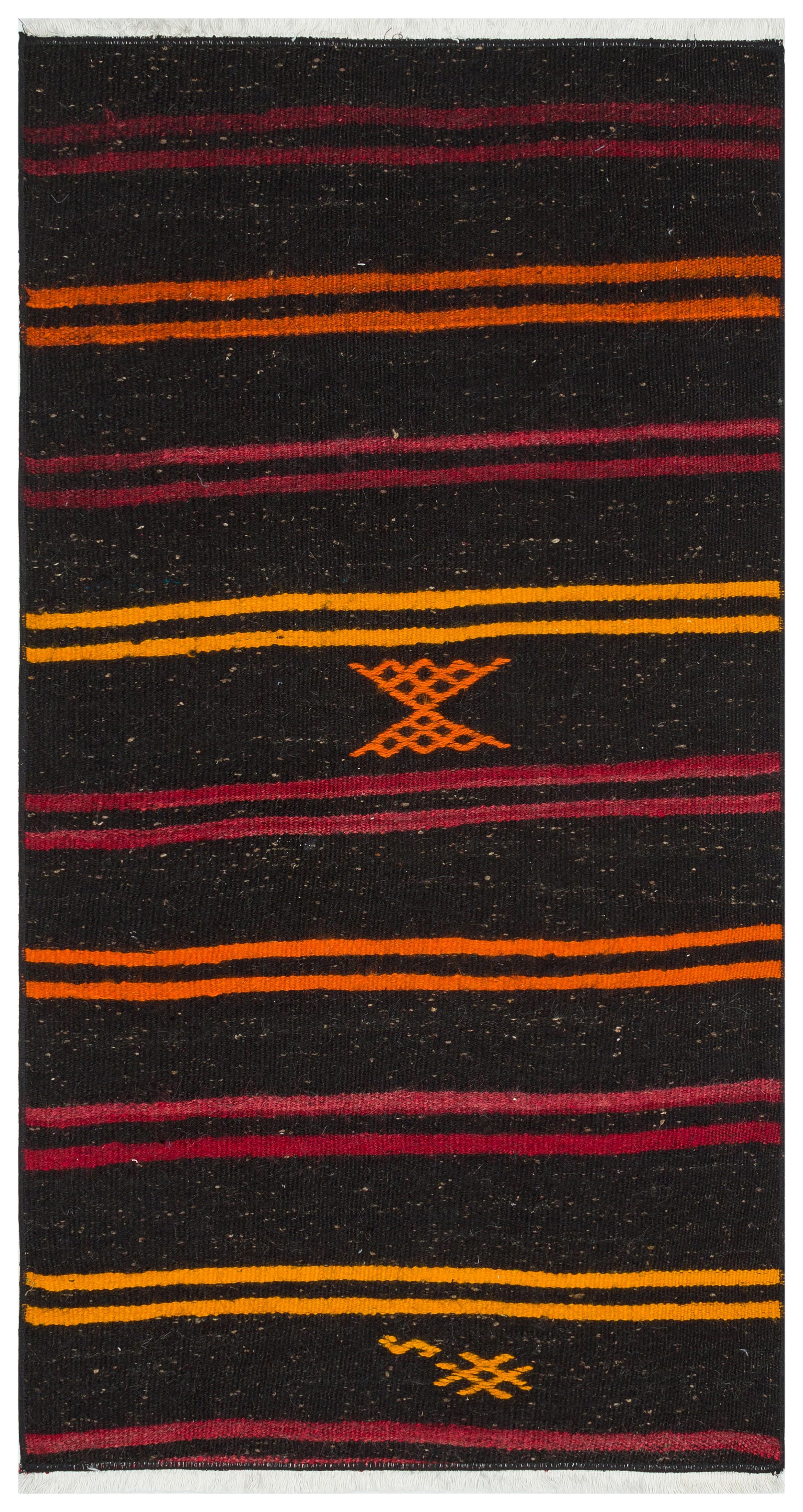 GENELEKSEL EL DOKUMA SARİ KIRMIZI RENGİ ÇİZGİLİ KİLİMİ