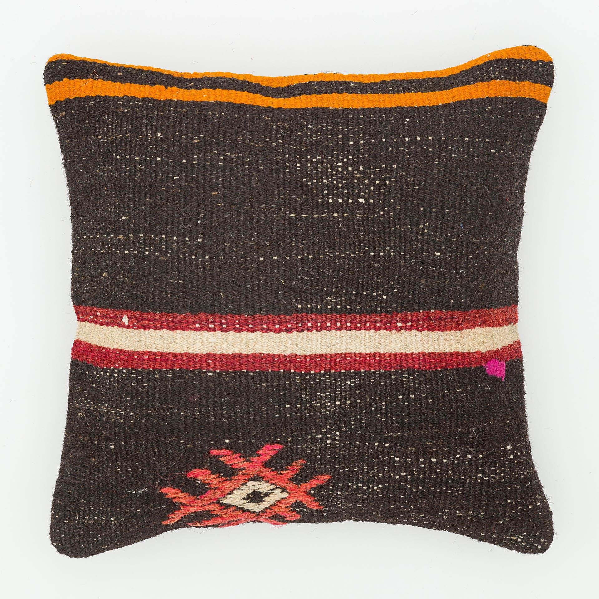 EL DOKUMA SİYAH SARI RENK ÇİÇEKLER VİNTAGE YASTIK KILIFI