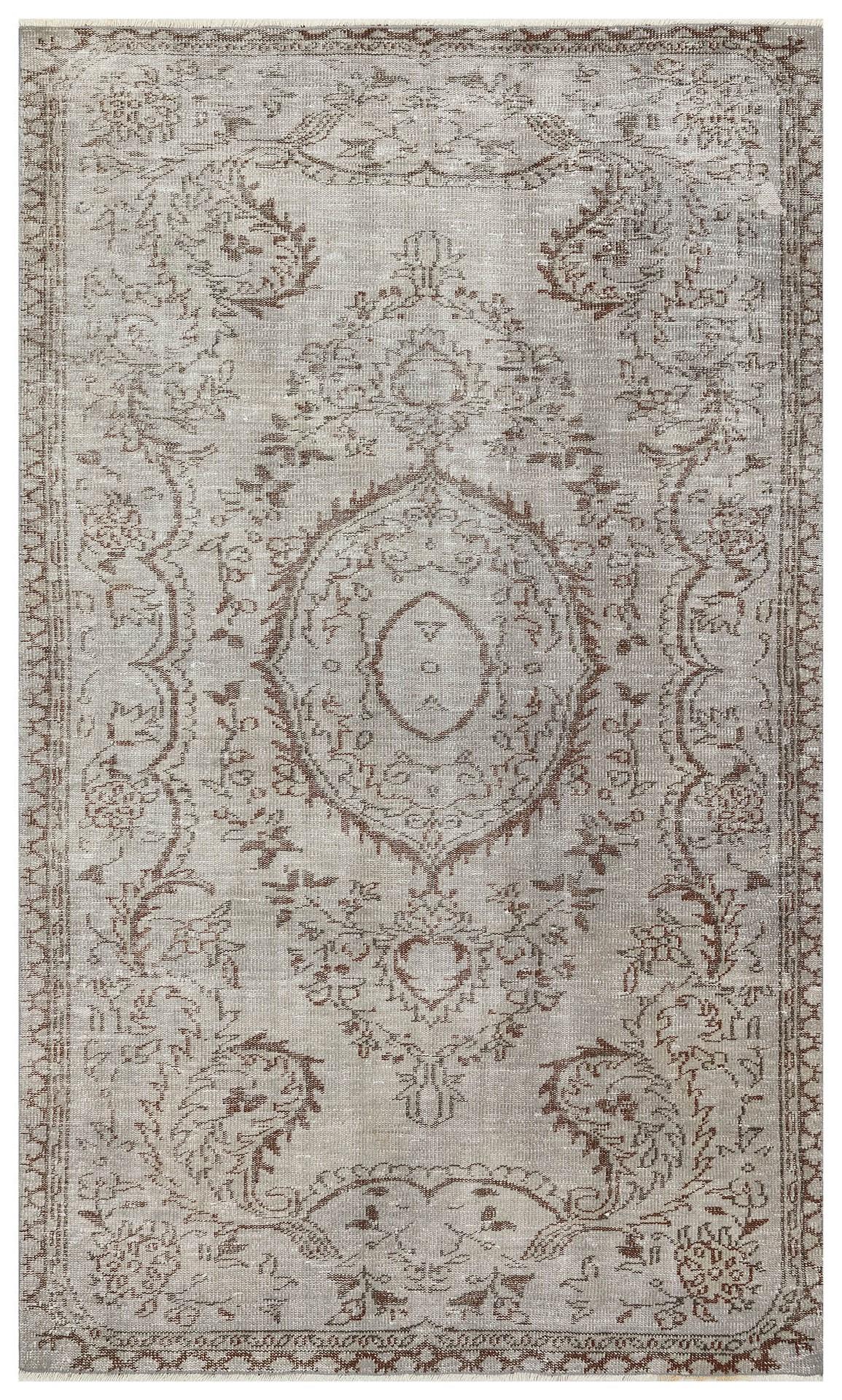 EŞSİZ EL DOKUMA GRİ KAHVERENGİ GÖBEKLİ DESEN ESKİTME VİNTAGE HALI