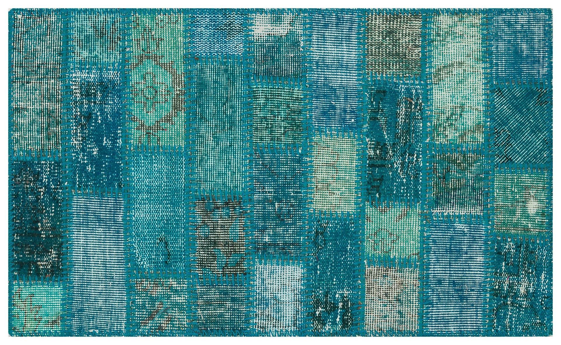 GENELEKSEL EL DOKUMA TURKUAZ RENGİ PATCHWORK HALI PASPAS