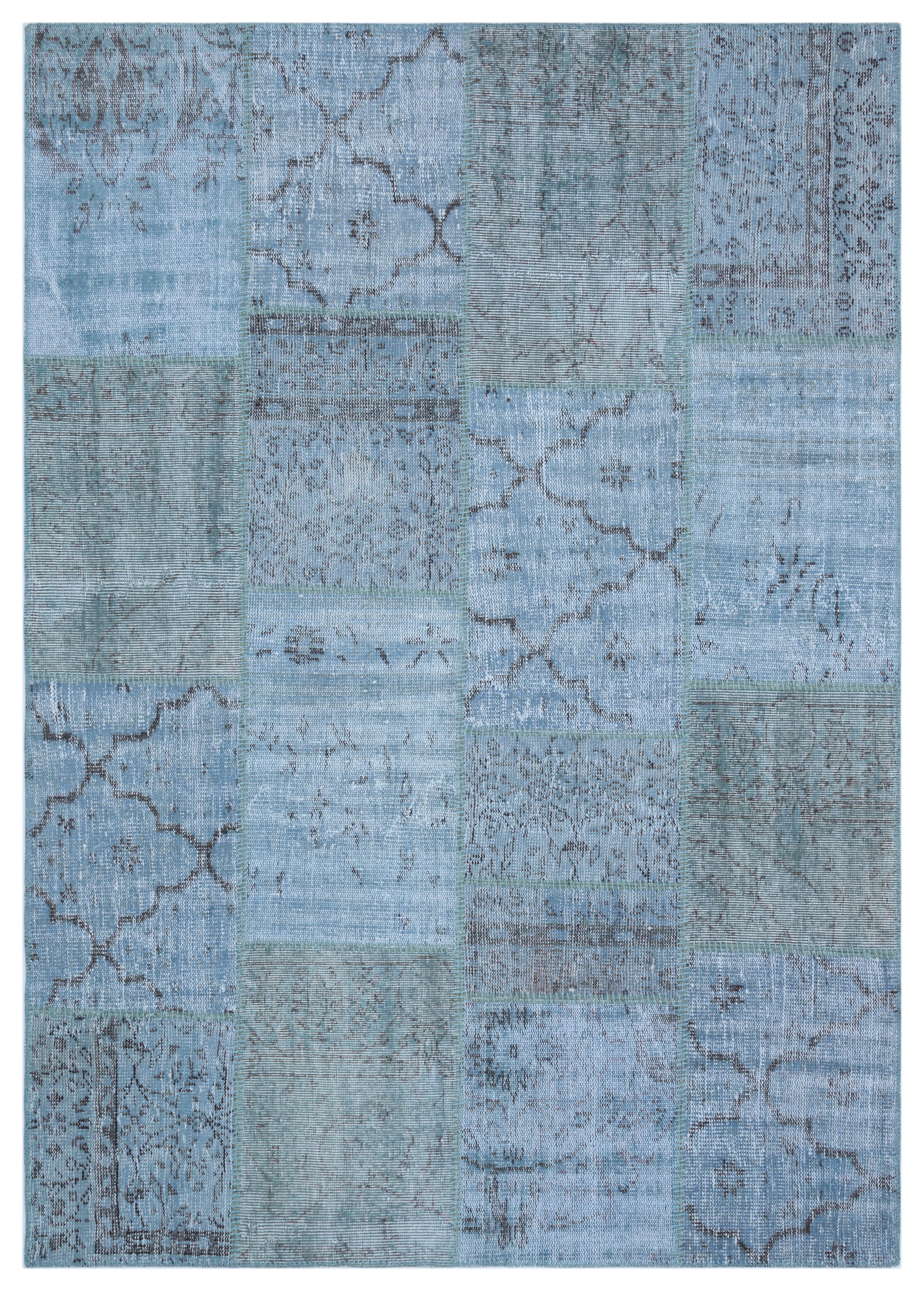 Geneleksel El Dokuma Açık Mavi Rengi Patchwork Halı