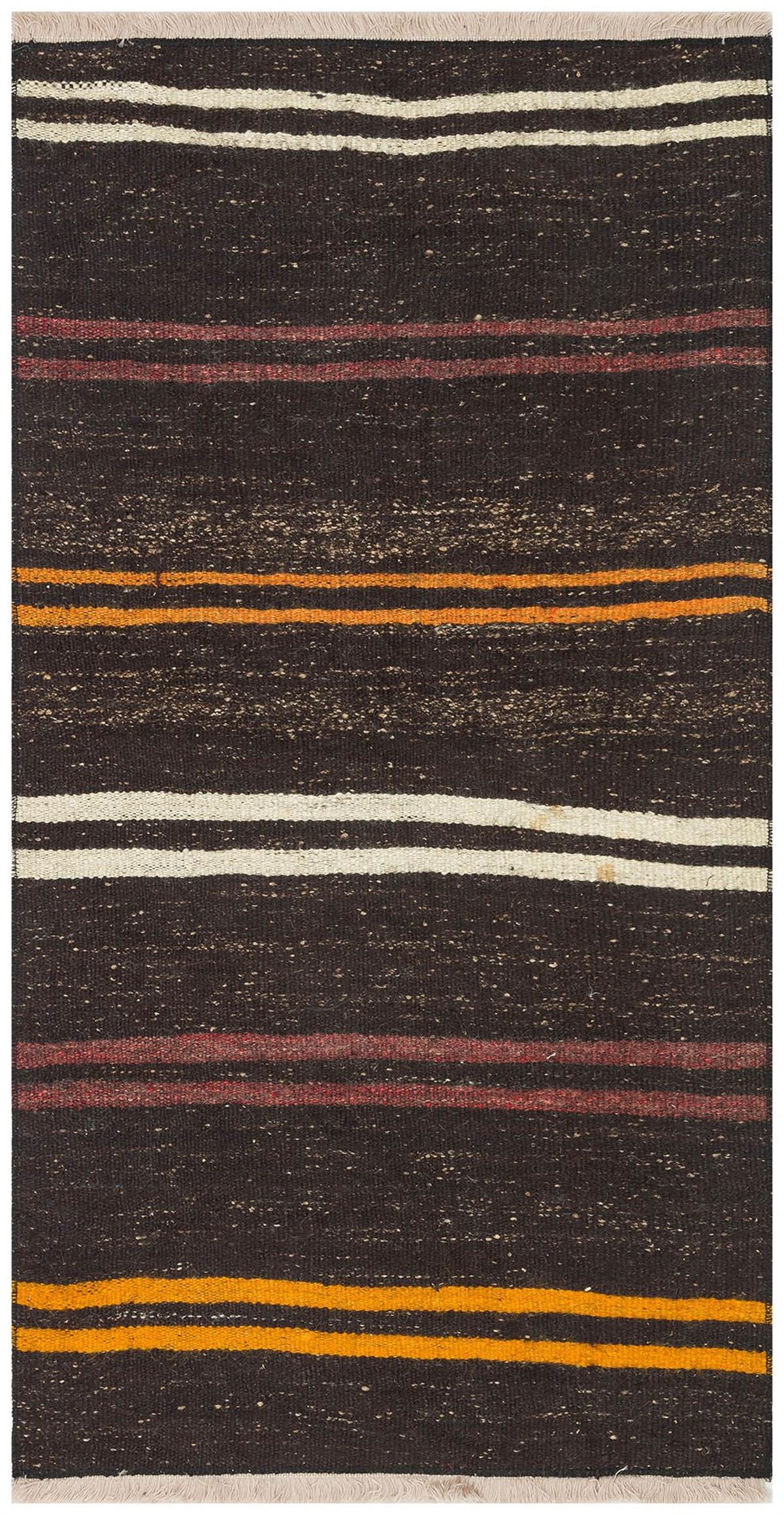 Sarı Beyaz Rengi Çizgili El Dokuma Keçi Kılı Yün Kilim