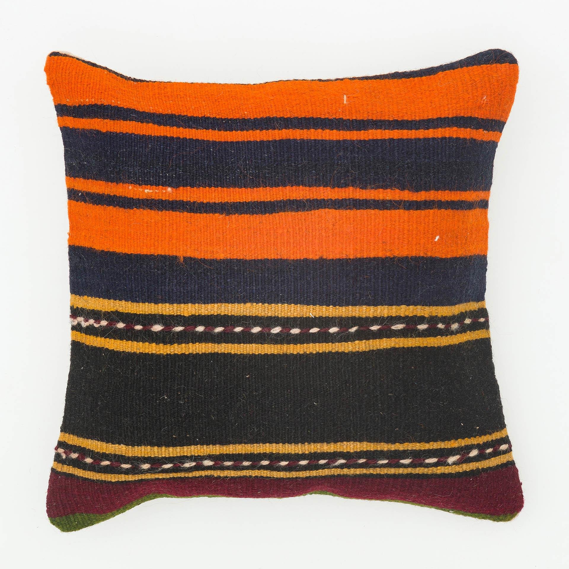 SİYAH TURUNCU ASTARLI EL DOKUMA YASTIK KILIFI