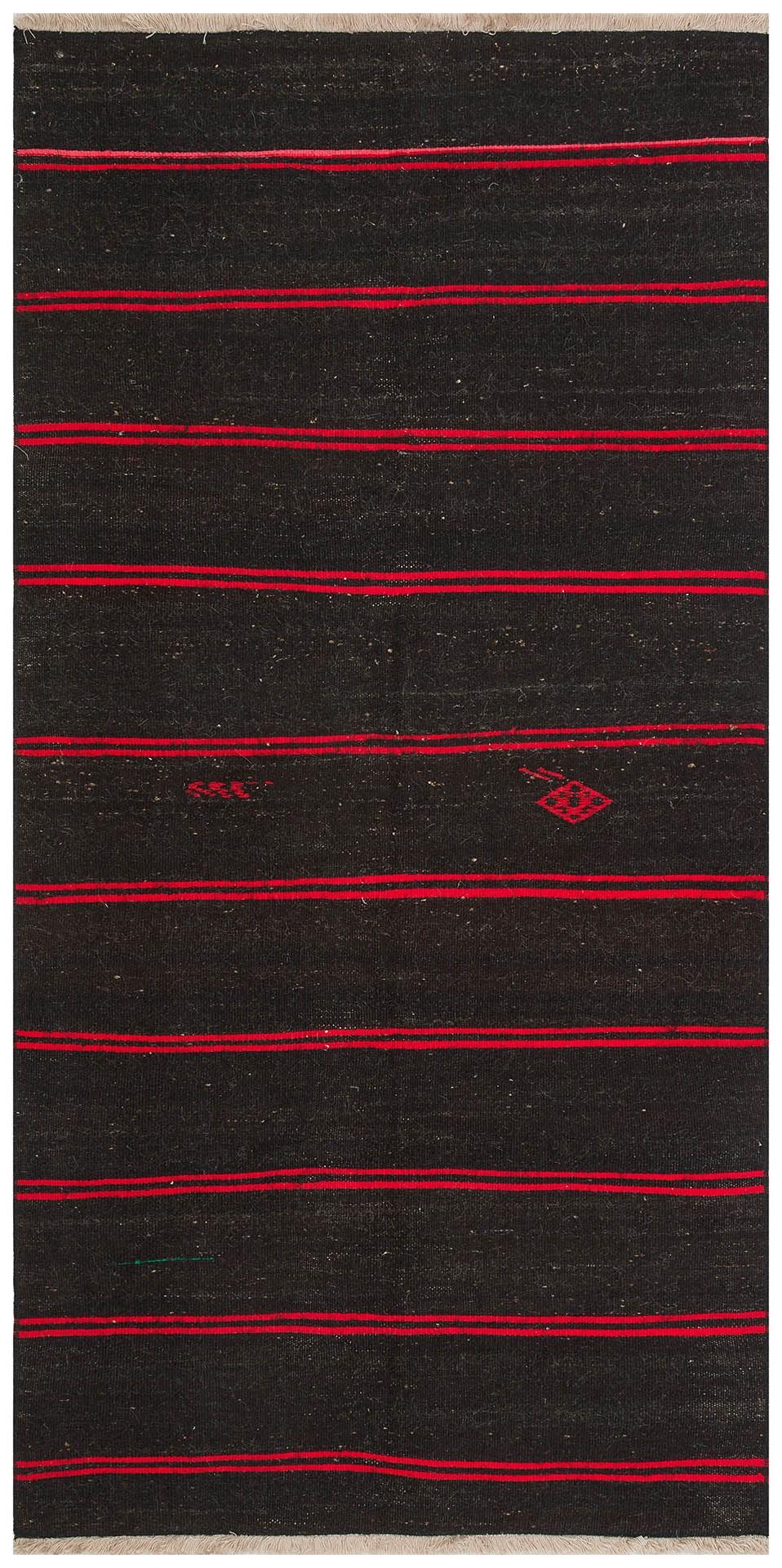 GENELEKSEL EL DOKUMA SİYAH KİRMİZİ RENGİ ÇİZGİLİ DESEN KİLİM