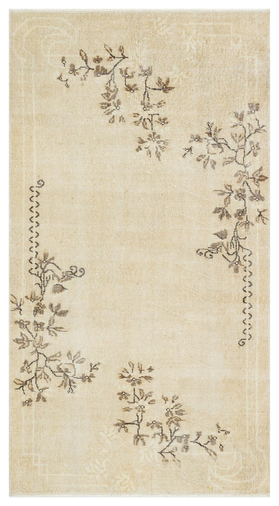 BEJ KAHVERENGİ ÇİÇEKLİ DESEN EL DOKUMA VİNTAGE HALI