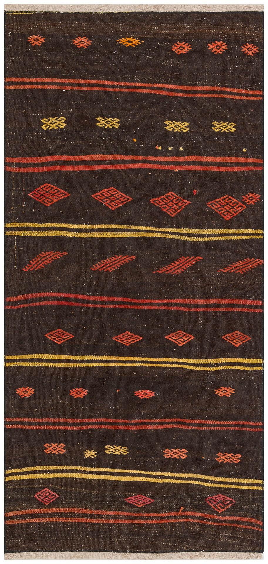 ANADOLU EL DOKUMA KİREMİT RENGİ ÇİÇEKLİ DESEN KEÇİ KİLİM