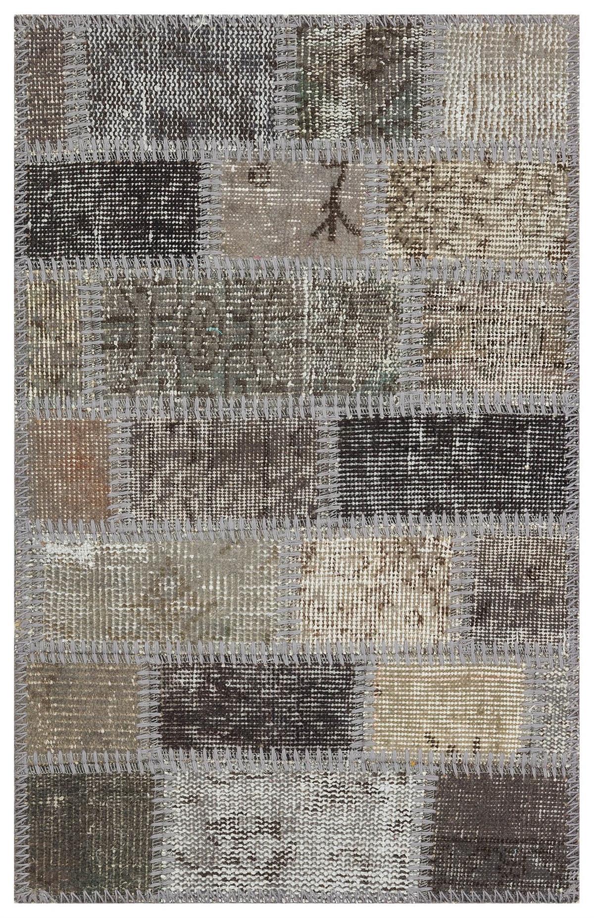 Açik Gri Rengi El Dokuma Patchwork Paspas-50x80