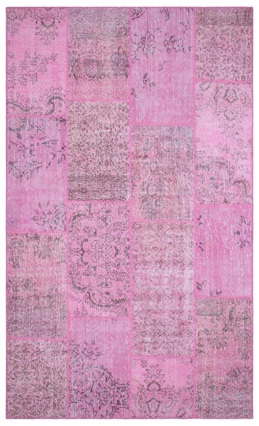 Geneleksel El Dokuma Pembe Rengi Patchwork Halı