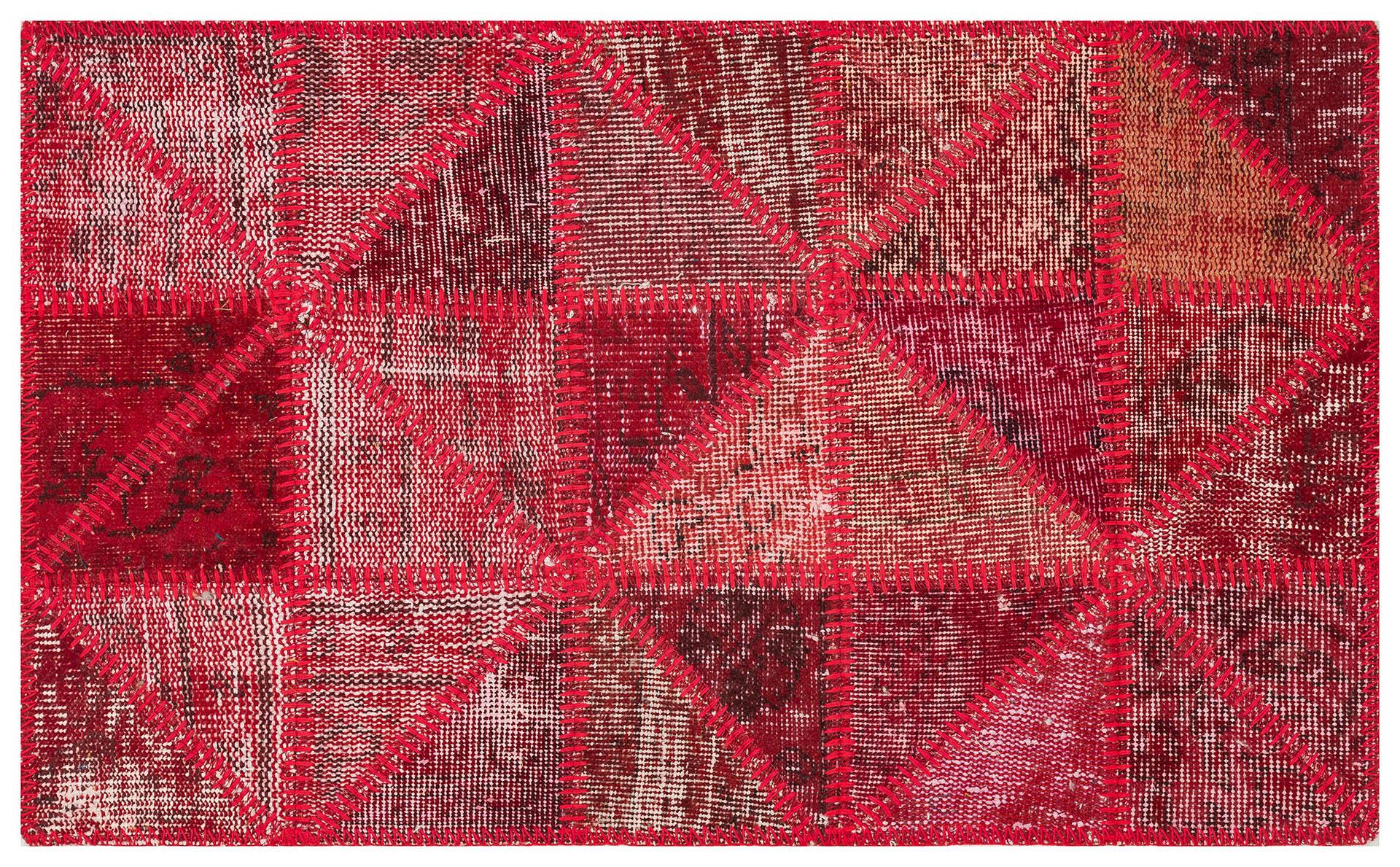 GENELEKSEL EL DOKUMA KIRMIZI RENGİ PATCHWORK HALI PASPAS