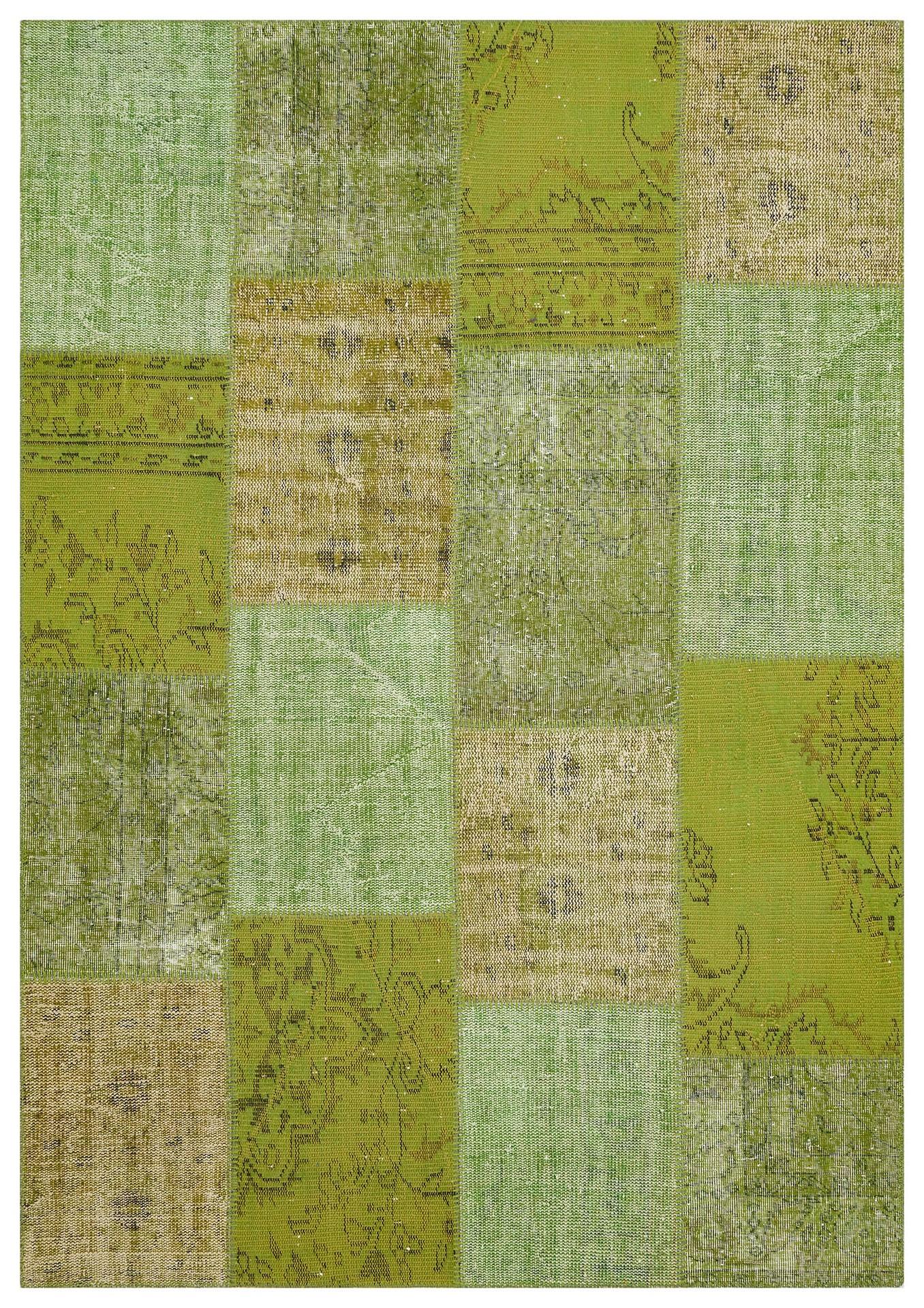 Geneleksel El Dokuma Yeşil  Rengi Patchwork Halı