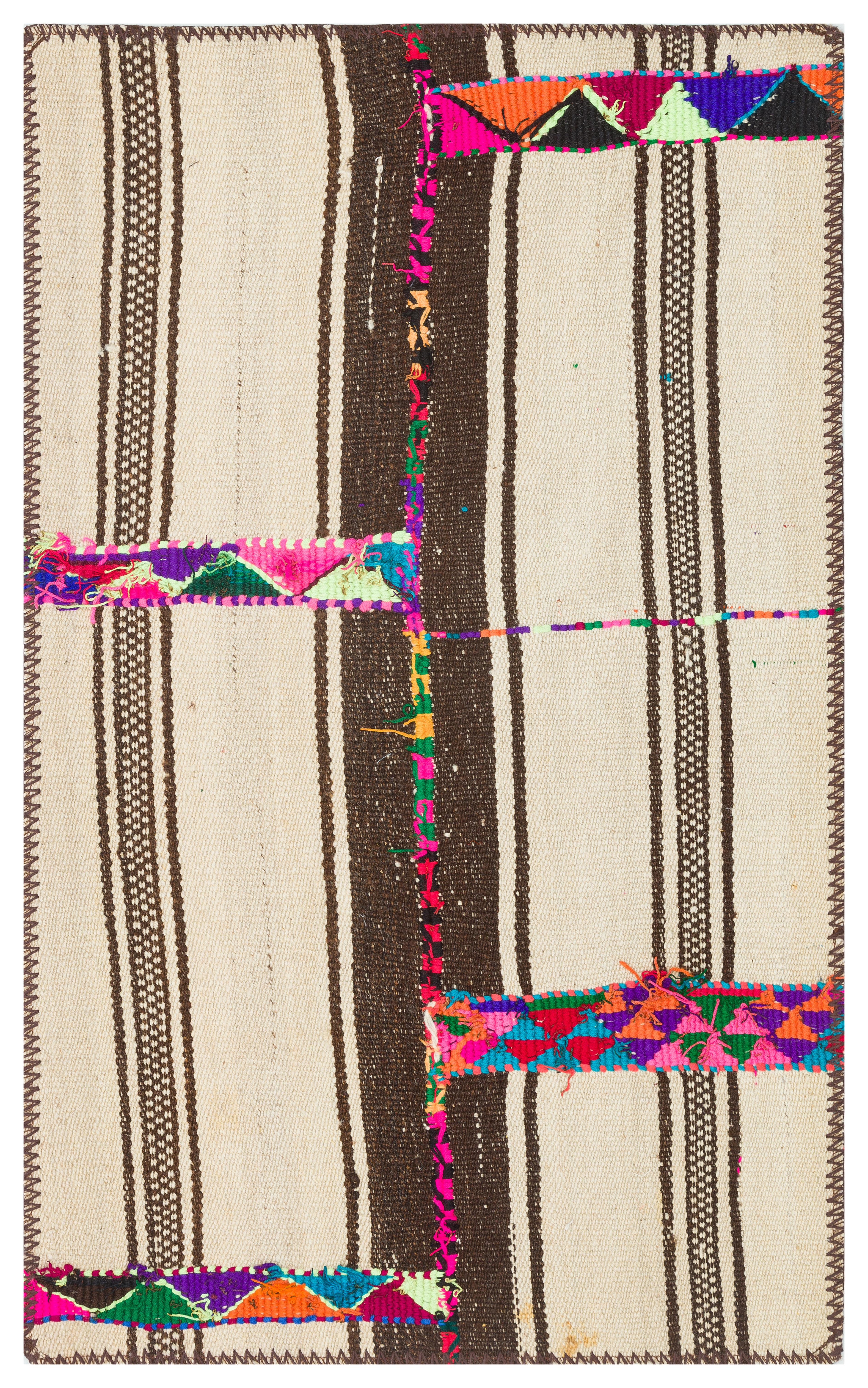 BEJ KAHVERENGİ EL DOKUMA KEÇİ KILI KİLİM PASPAS