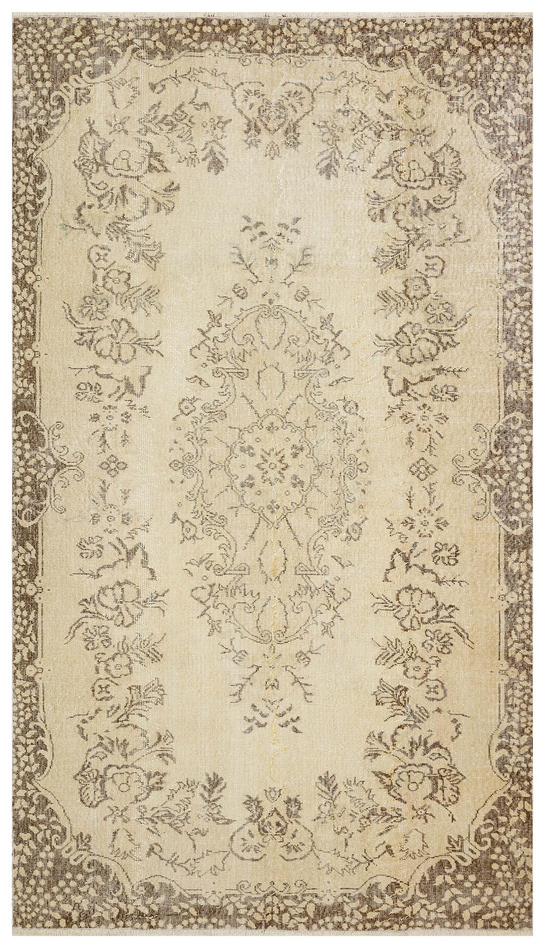 KREM KAHVERENGİ GÖBEKLİ DESEN ESKİTME VİNTAGE HALI