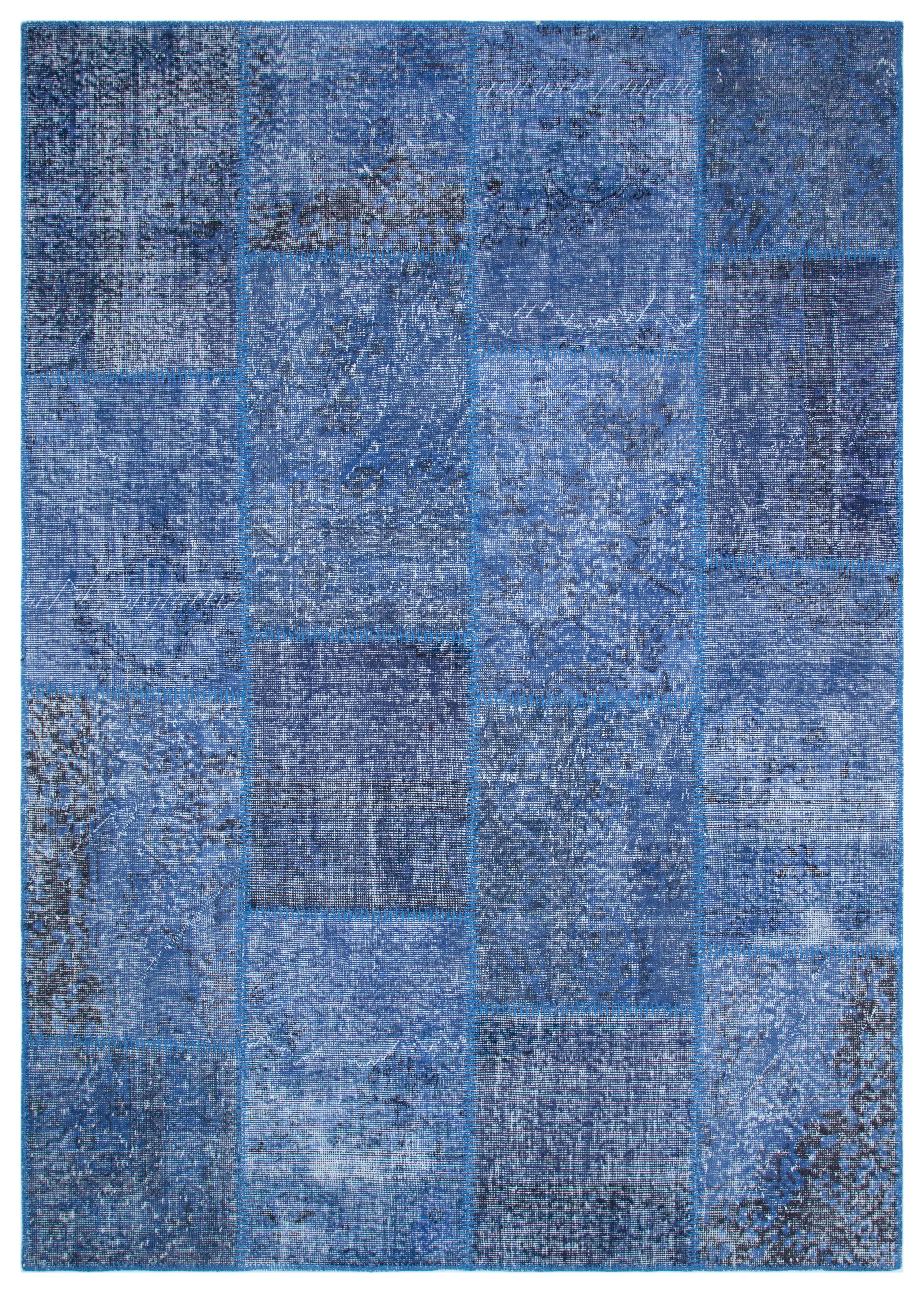 Geneleksel El Dokuma Mavi Rengi Patchwork Halı