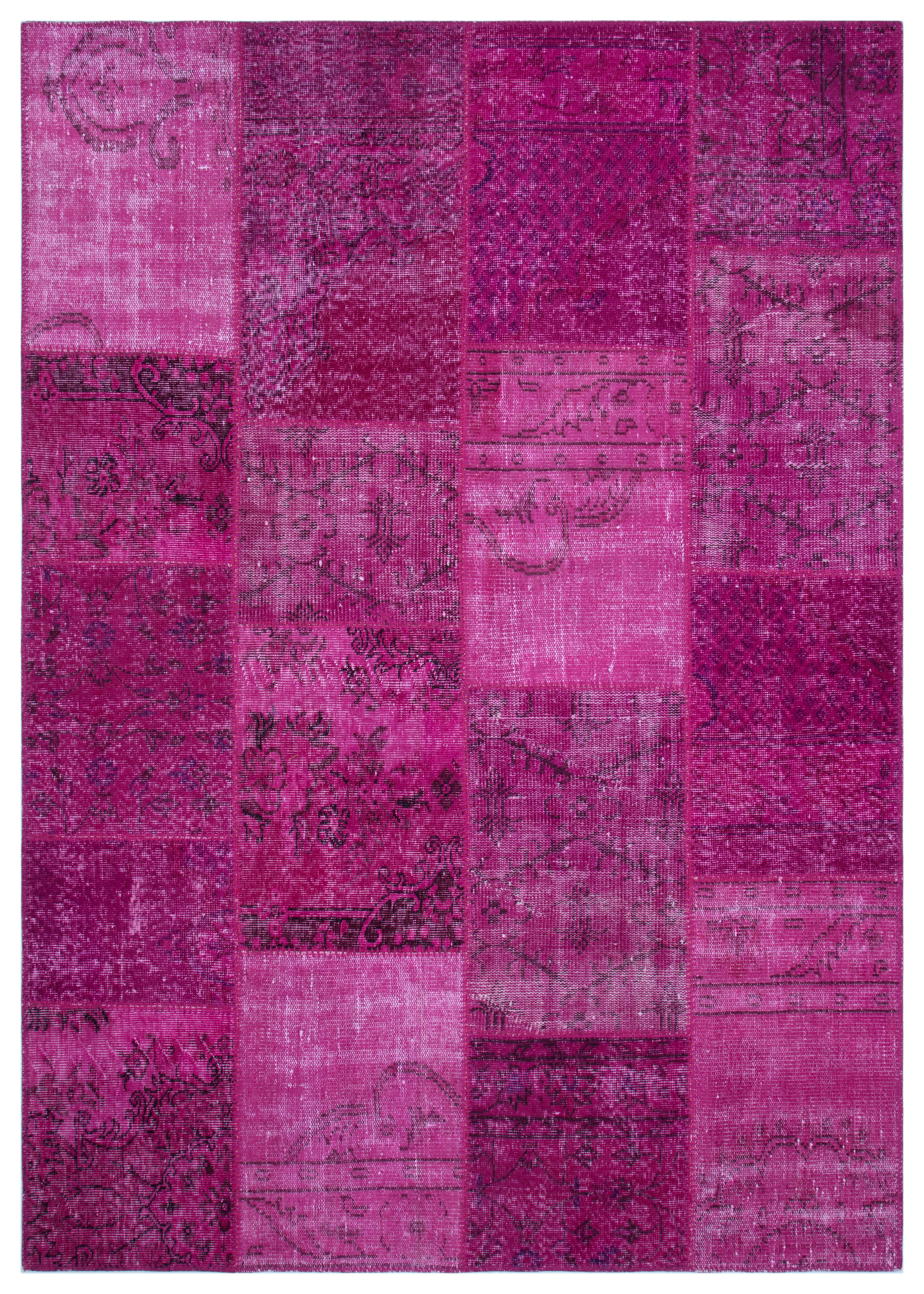 Geneleksel El Dokuma Fuşya Rengi Patchwork Halı