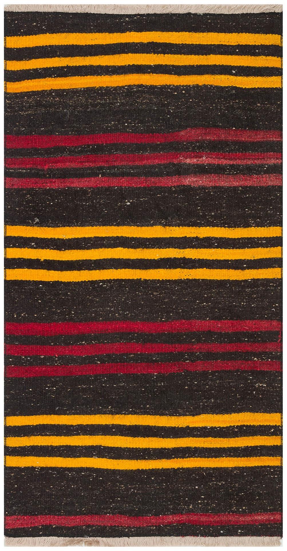 GERÇEK EL DOKUMA KIRMIZI SARI ÇİZGİLİ VİNTAGE KİLİM  