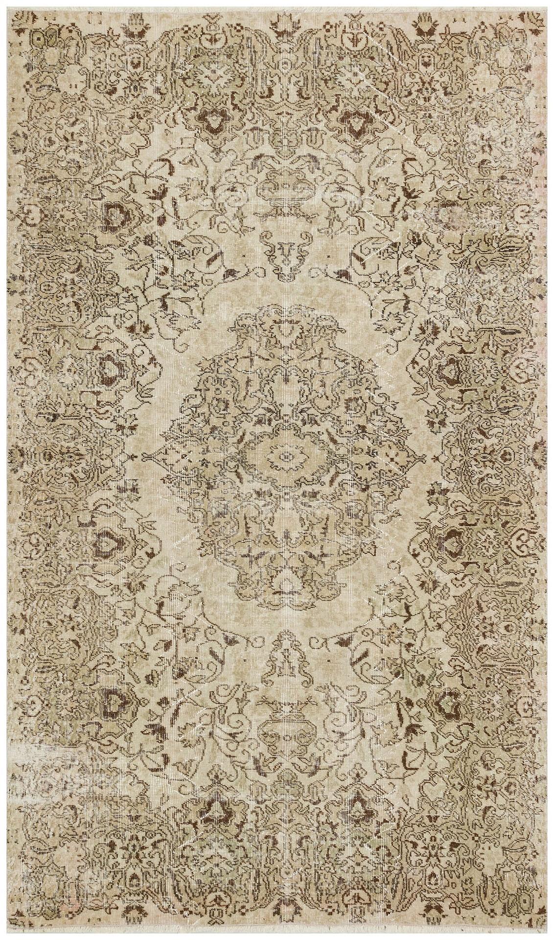 GERÇEK EL DOKUMA BEJ RENGİ ÇİÇEKLİ VİNTAGE İSPARTA HALISI