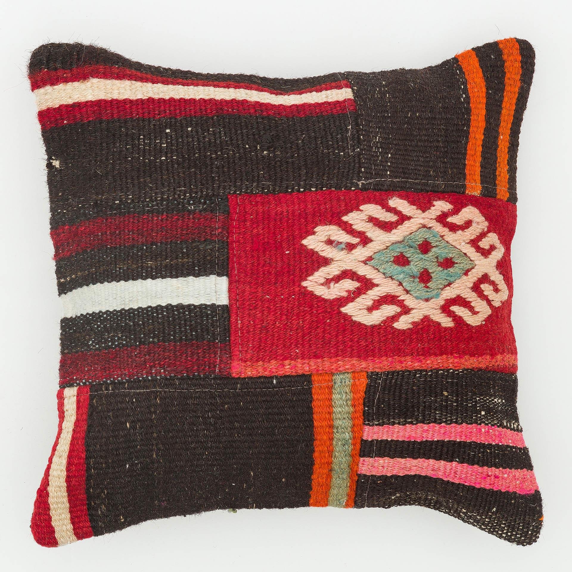 EL DÜĞÜMLÜ SİYAH KAHVERENGİ RENKLİ VİNTAGE YASTIK KILIFI