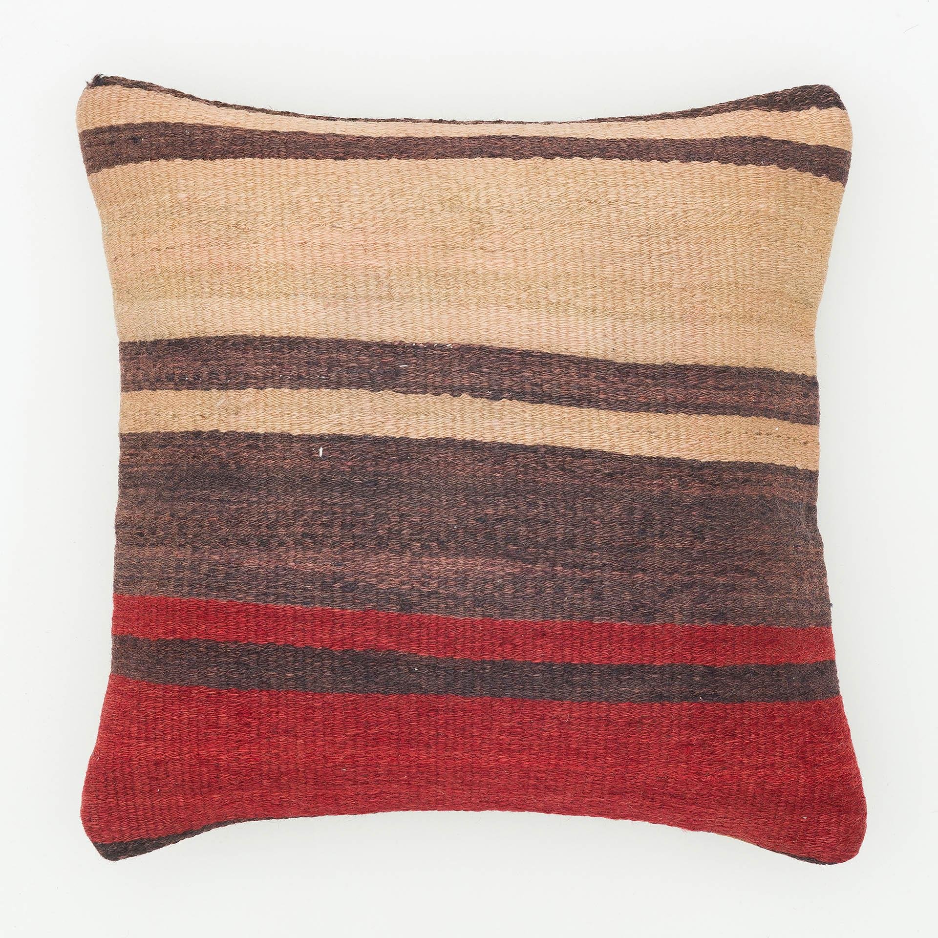 BEJ KAHVE KIRMIZI EL DÜĞÜMLÜ YASTIK KILIFLI