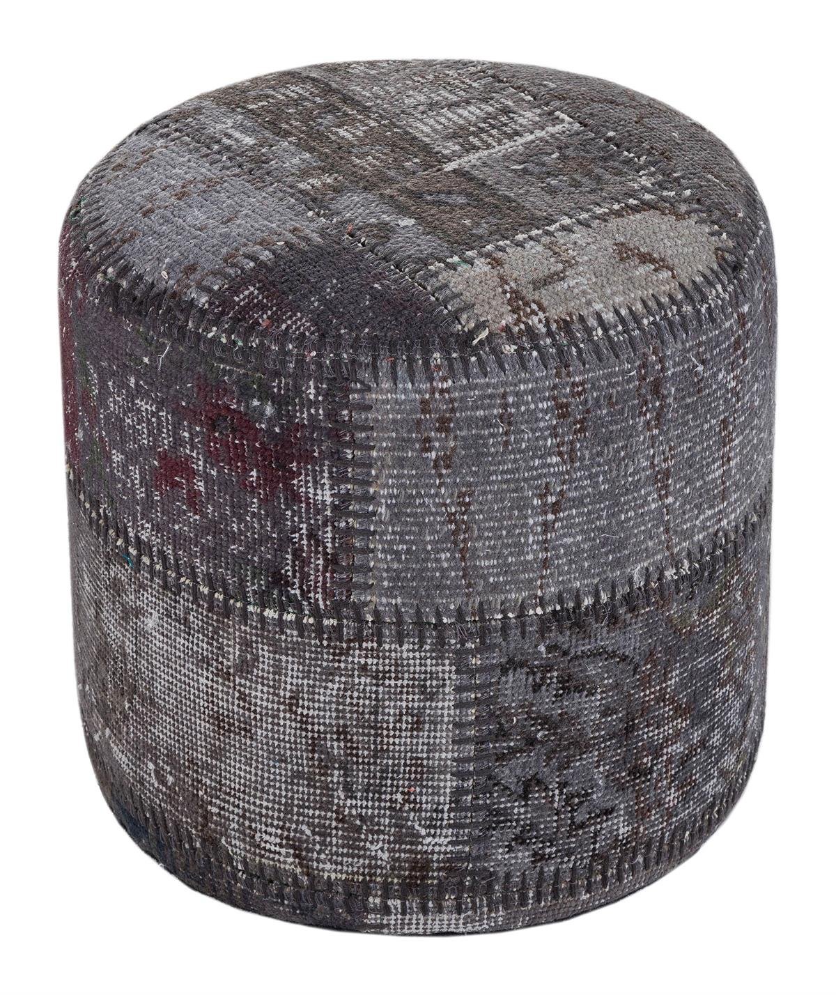 GERÇEK EL DOKUMA KOYU GRİ RENGİ PATCHWORK PUF