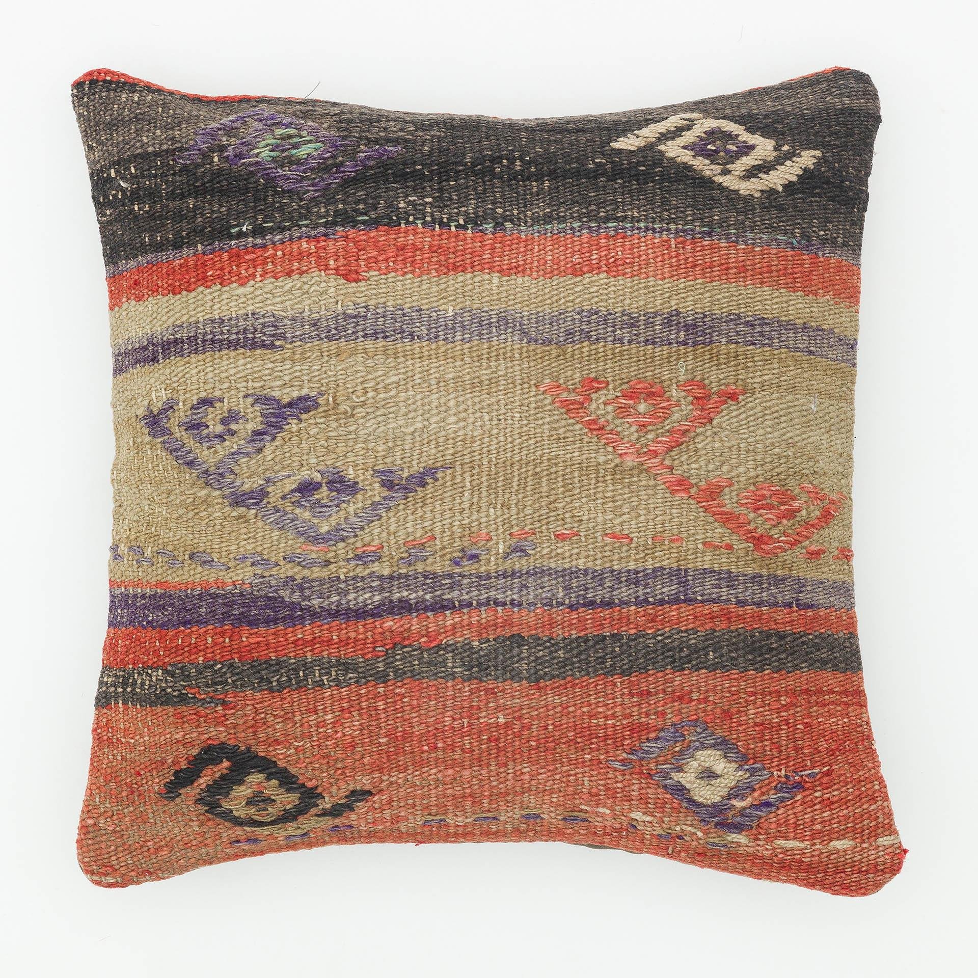 GERÇEK EL DÜĞÜMLÜ RENKLİ ÇAPUT PALA KİLİM YASTIK KILIFI