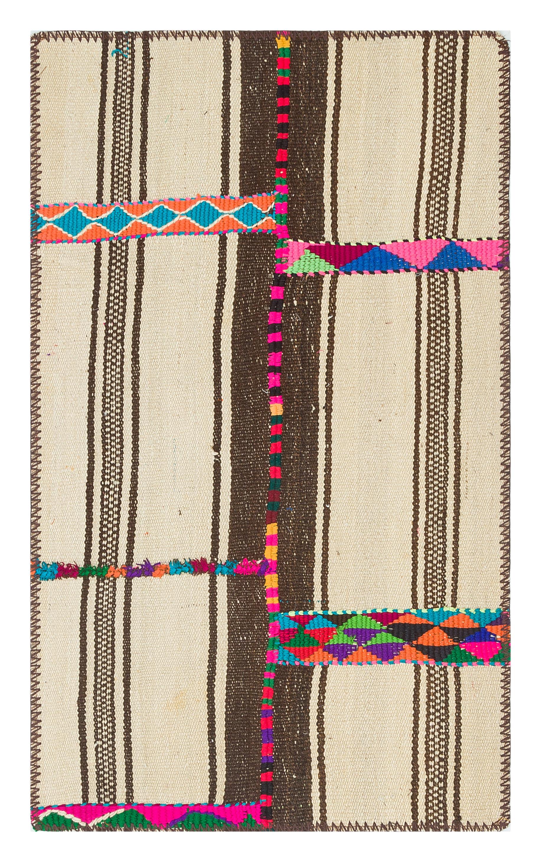 BEJ KAHVERENGİ EL DOKUMA KEÇİ KILI KİLİM PASPAS