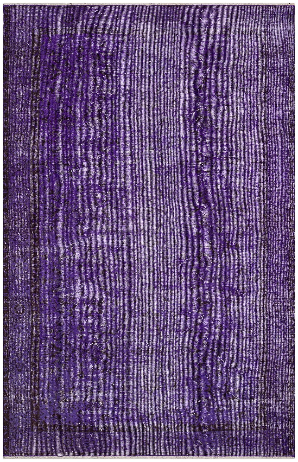 GERÇEK EL DOKUMA MOR RENGİ ÇİÇEKLİ DESEN ESKİTME YÜN HALISI