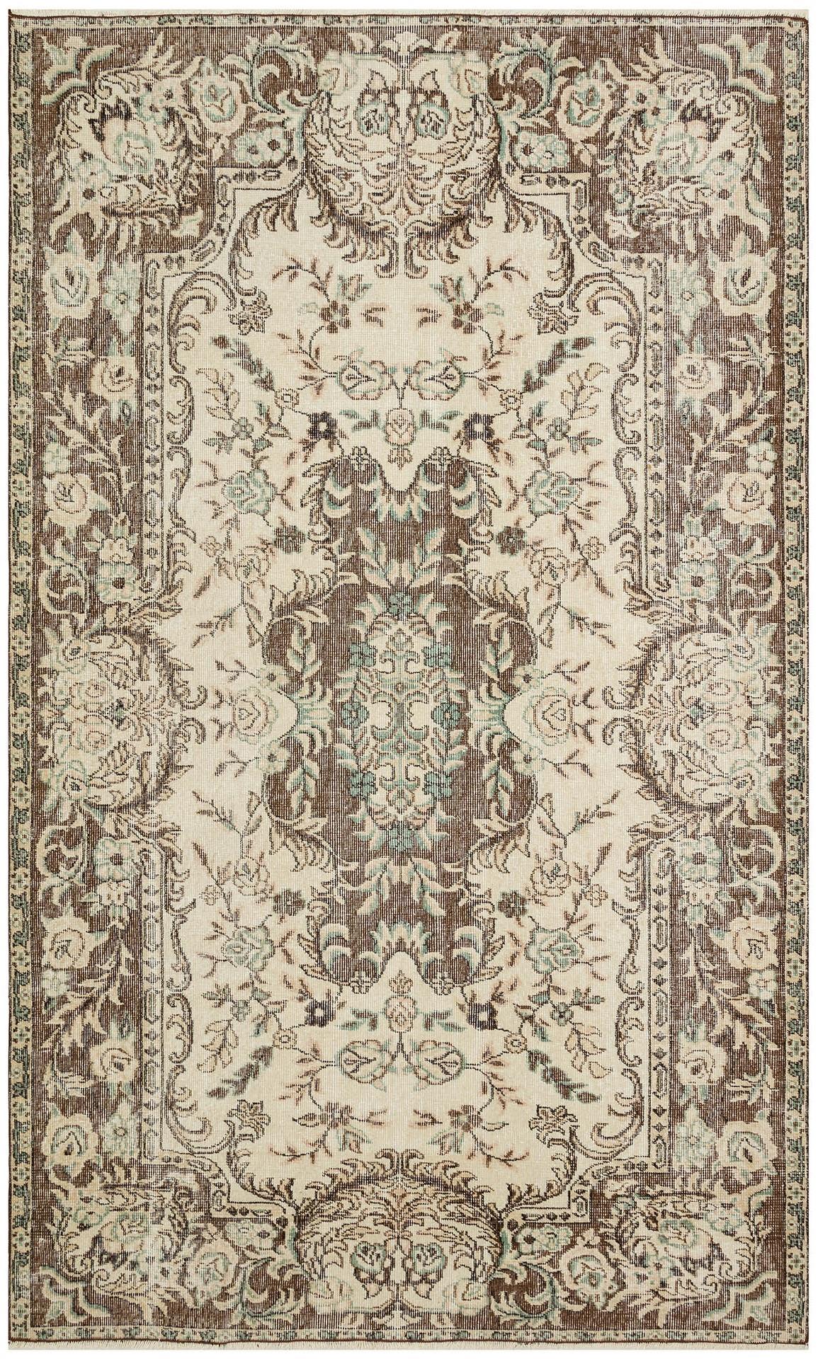 EL DOKUMA KREM KAHVERENGİ GÖBEKLİ DESEN VİNTAGE HALI