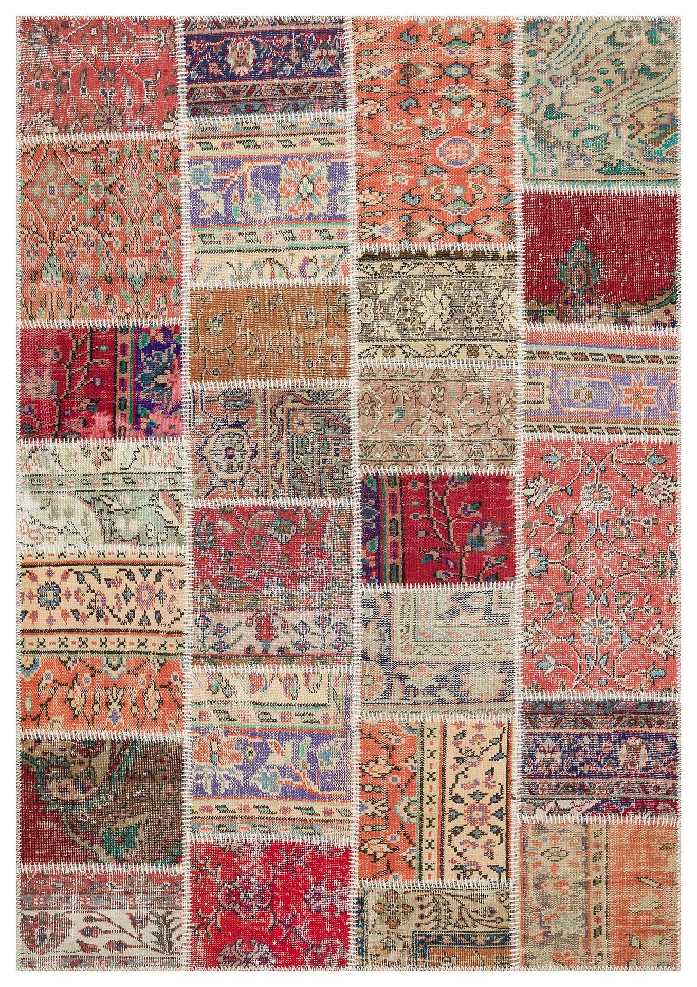 Geneleksel El Dokuma  Bej Naturel Rengi Patchwork Halı