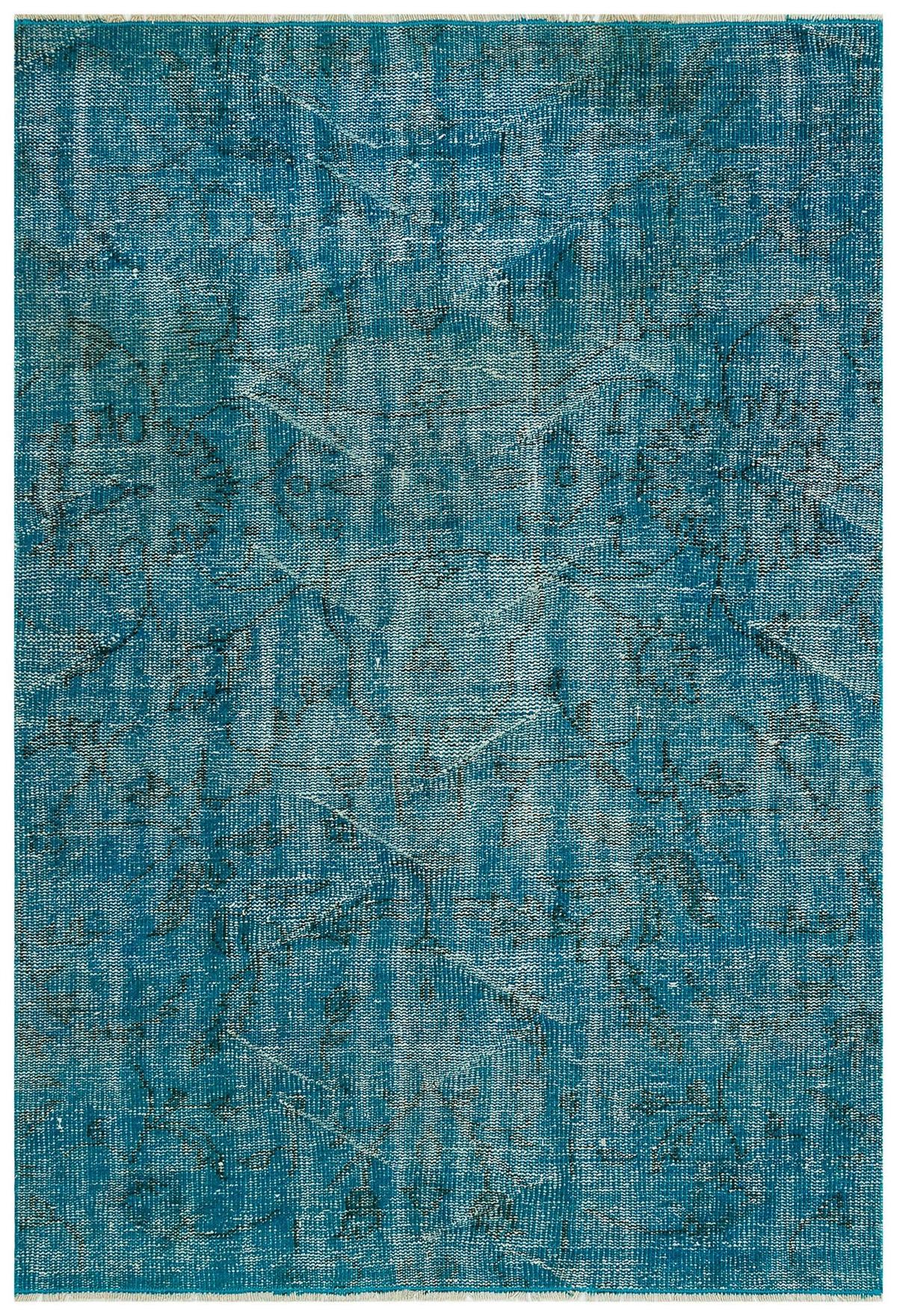 GERÇEK EL DOKUMA SİYAH RENGİ ÇİÇEKLİ TURKUAZ VİNTAGE HALISI