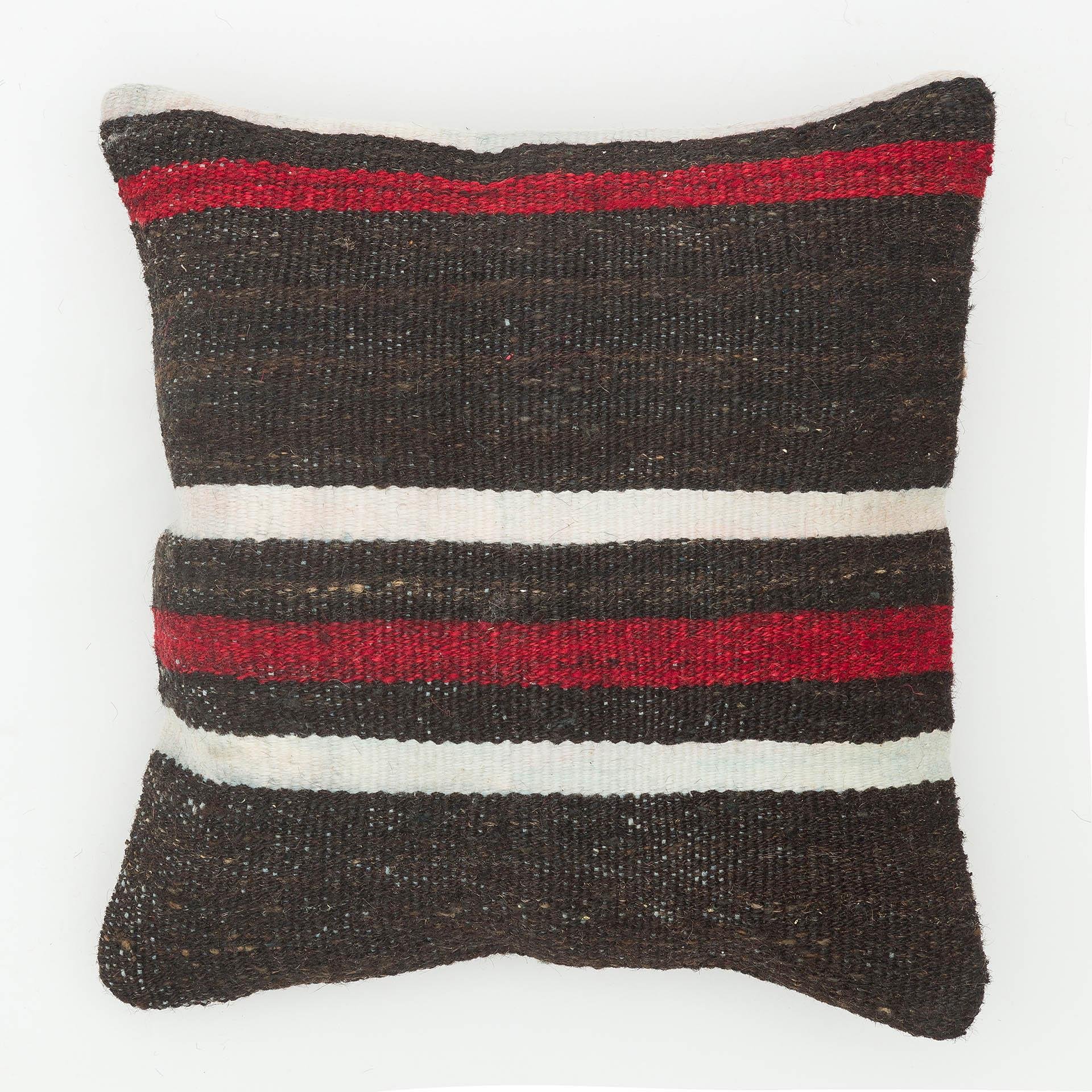 KIRMIZI TURUNCU ÇİZGİLİ SİYAH EL DÜĞÜMLÜ YASTIK KILIFI