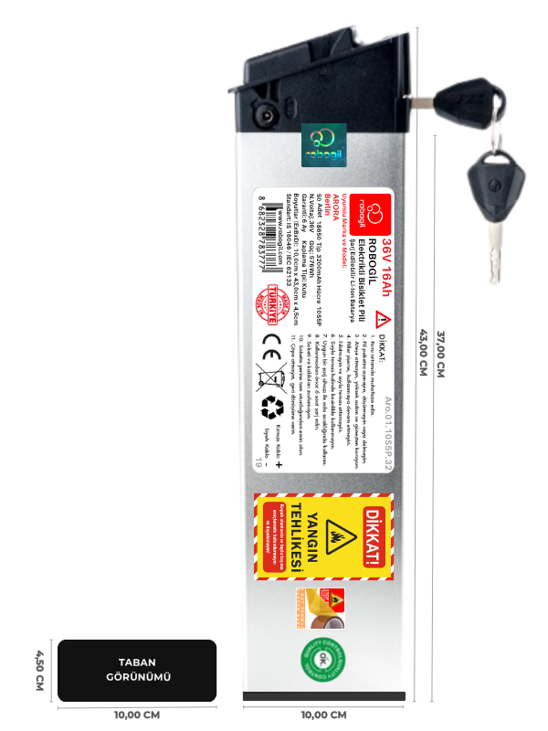 Arora Berlin 36V 17,5Ah Uyumlu Bataryası Kutulu Elektrikli Bisiklet Pili Li-ion Yedek Pil Paketi Aro.01.10S5P.35    